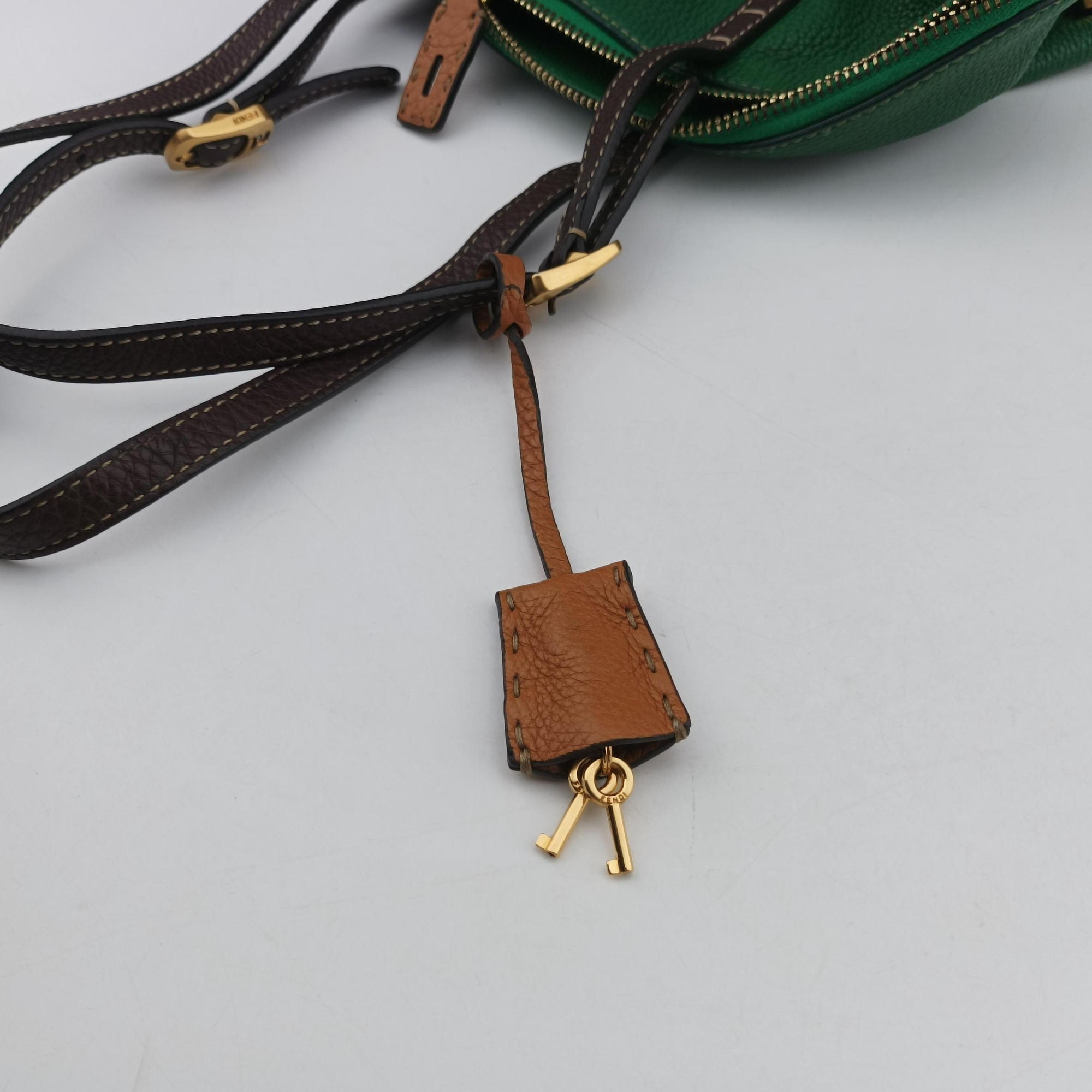 Pre-owned Fendi Two Tone Green × Brown Leather 8BN232 handbag | stylenewstar