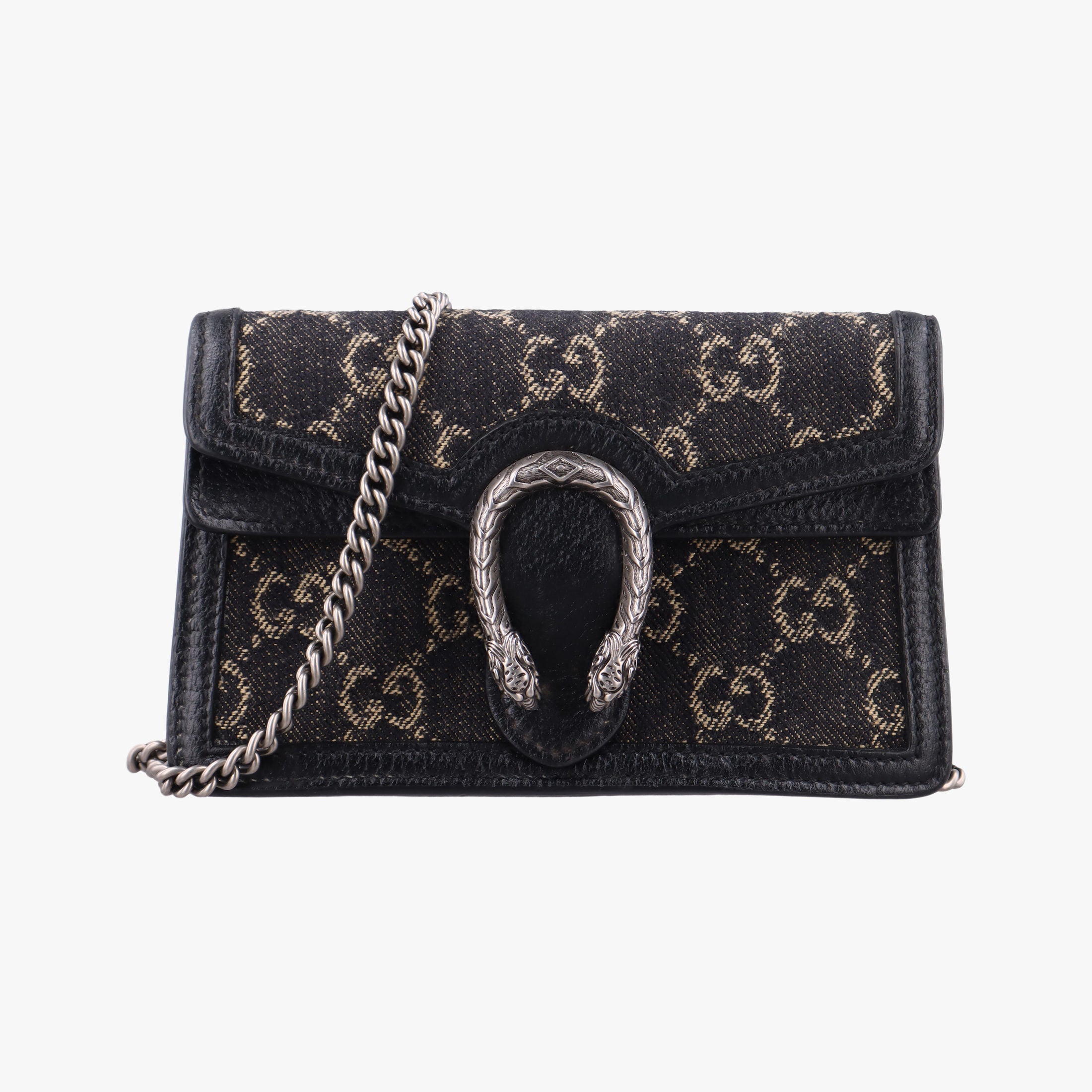 Pre-owned Gucci Dionysus Black denim×leather 476432 shoulderbag | stylenewstar