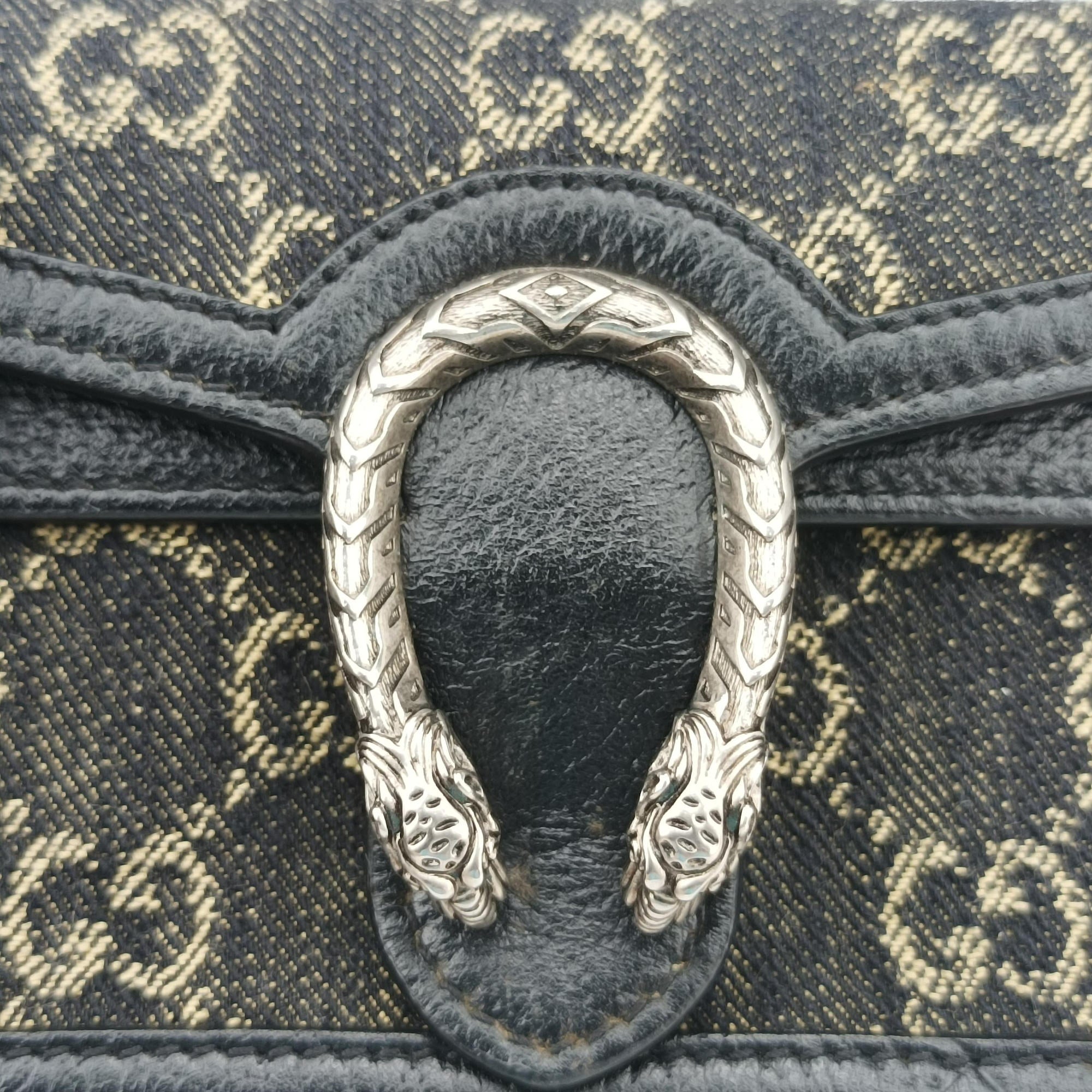 Pre-owned Gucci Dionysus Black denim×leather 476432 shoulderbag | stylenewstar