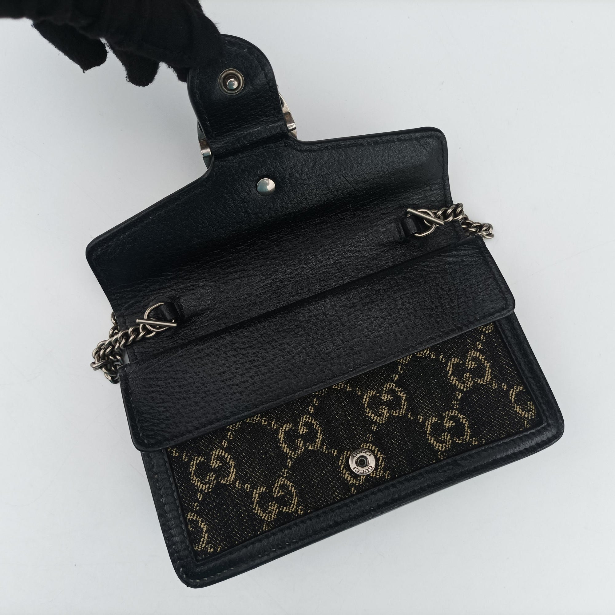 Pre-owned Gucci Dionysus Black denim×leather 476432 shoulderbag | stylenewstar