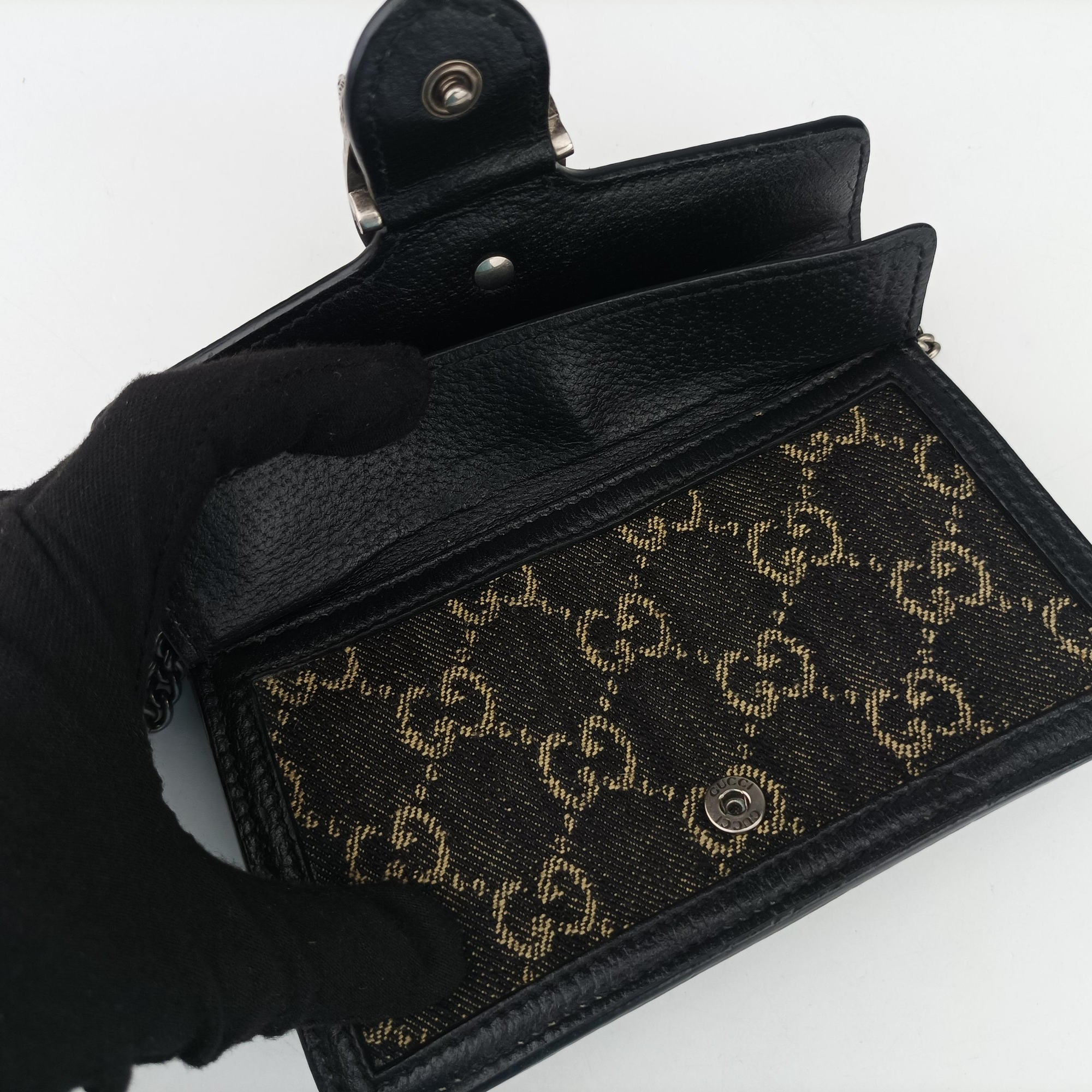 Pre-owned Gucci Dionysus Black denim×leather 476432 shoulderbag | stylenewstar
