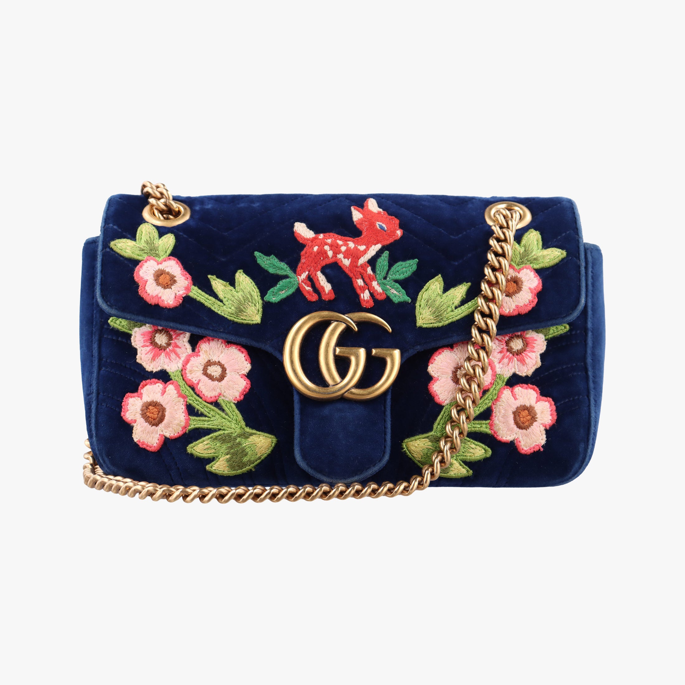 Pre-owned Gucci GG Marmont Navy×Multicolour velour 443497 shoulderbag | stylenewstar