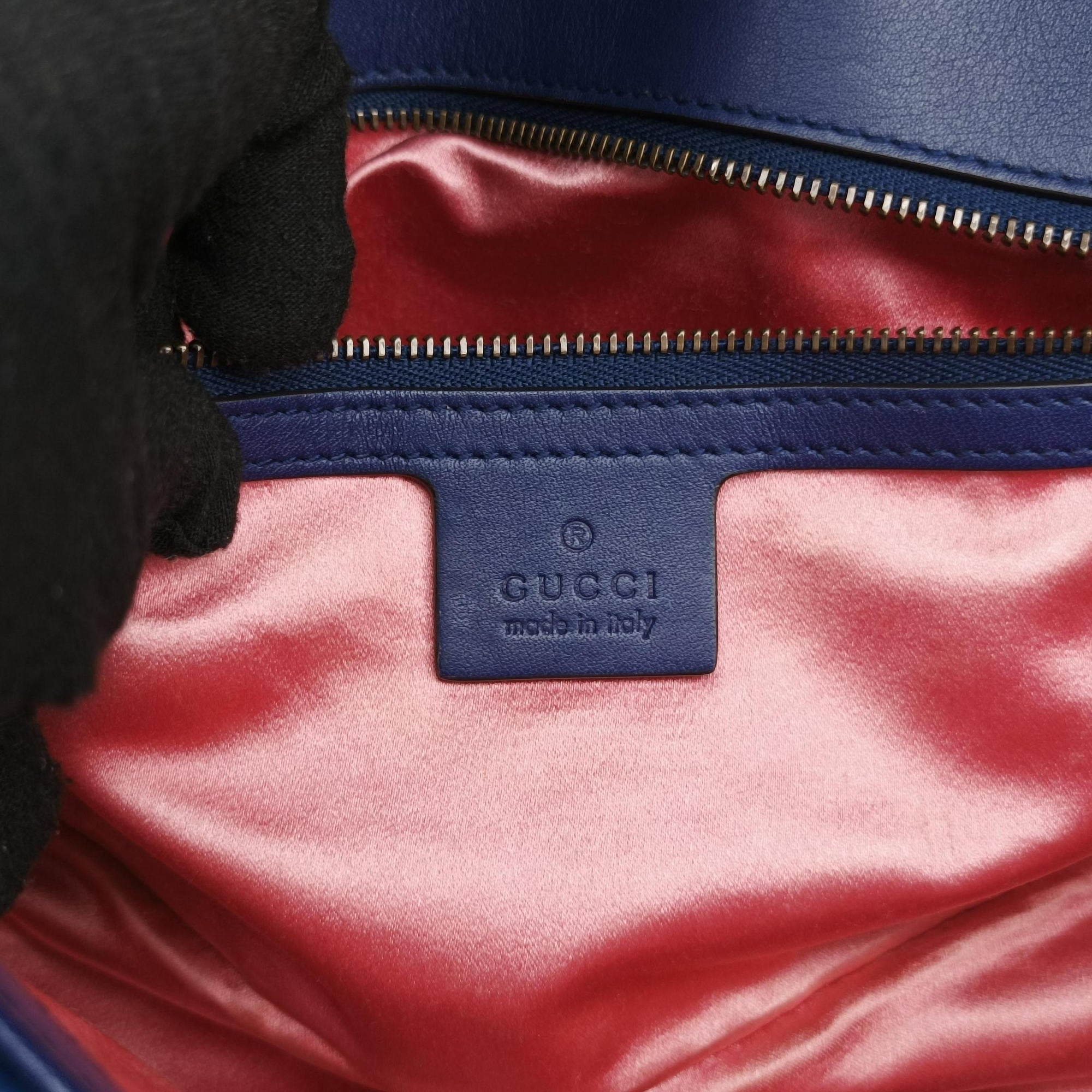 Pre-owned Gucci GG Marmont Navy×Multicolour velour 443497 shoulderbag | stylenewstar