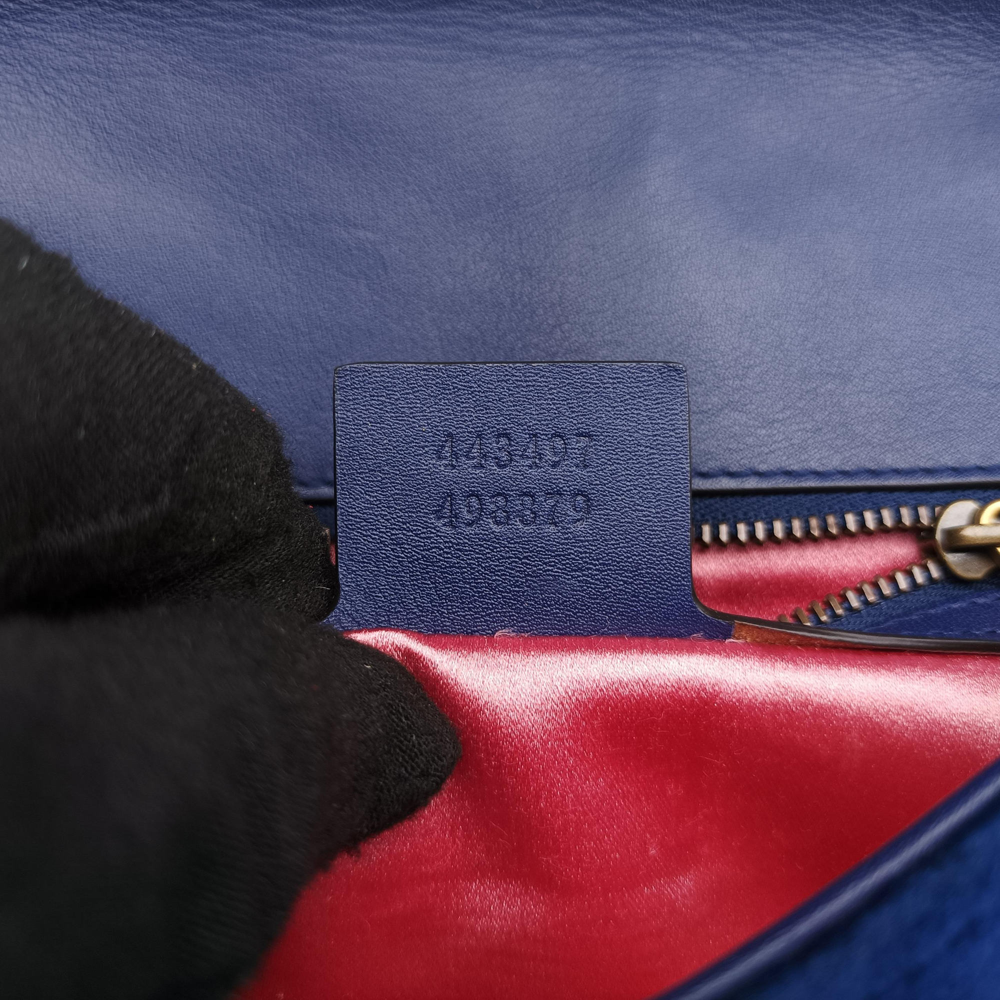 Pre-owned Gucci GG Marmont Navy×Multicolour velour 443497 shoulderbag | stylenewstar