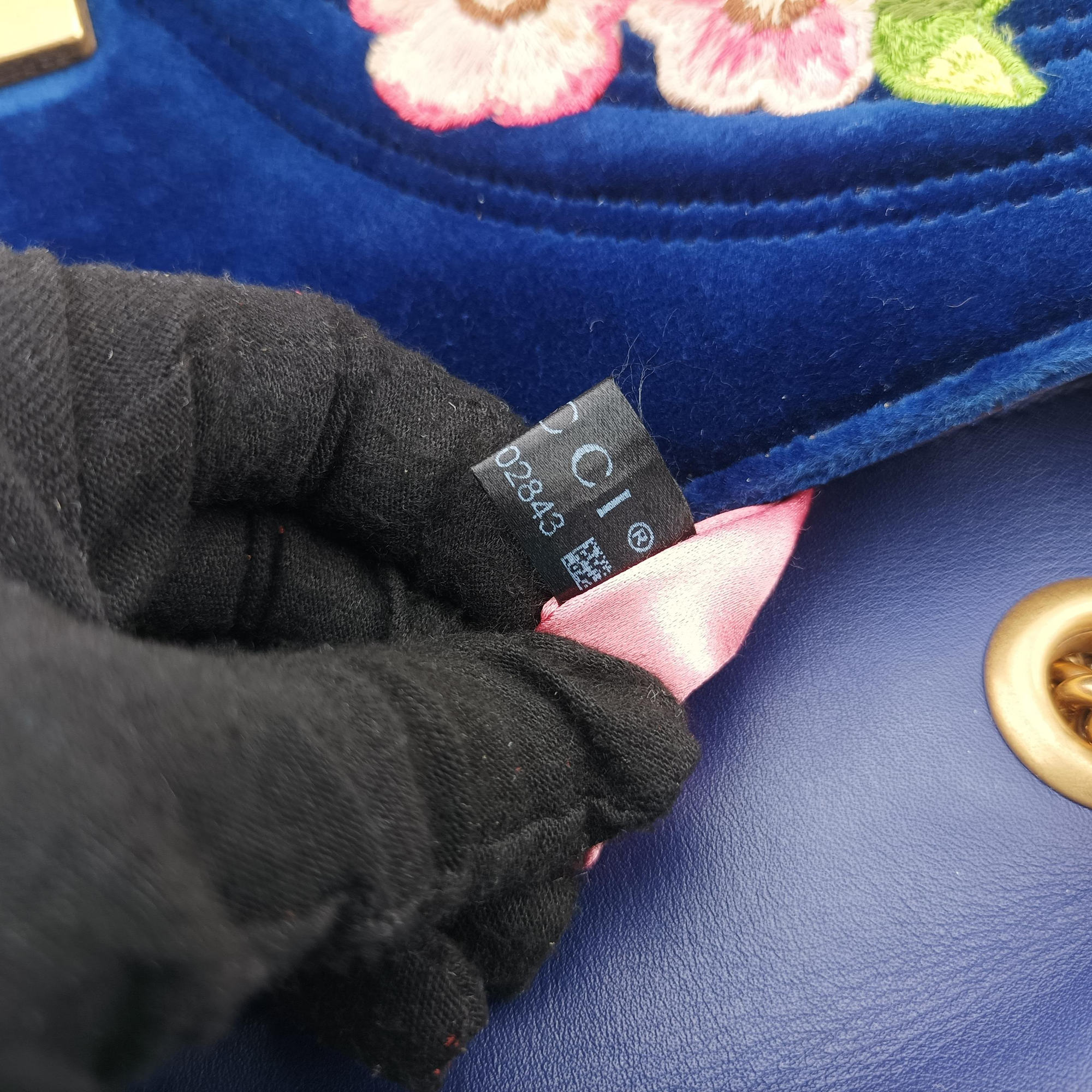 Pre-owned Gucci GG Marmont Navy×Multicolour velour 443497 shoulderbag | stylenewstar