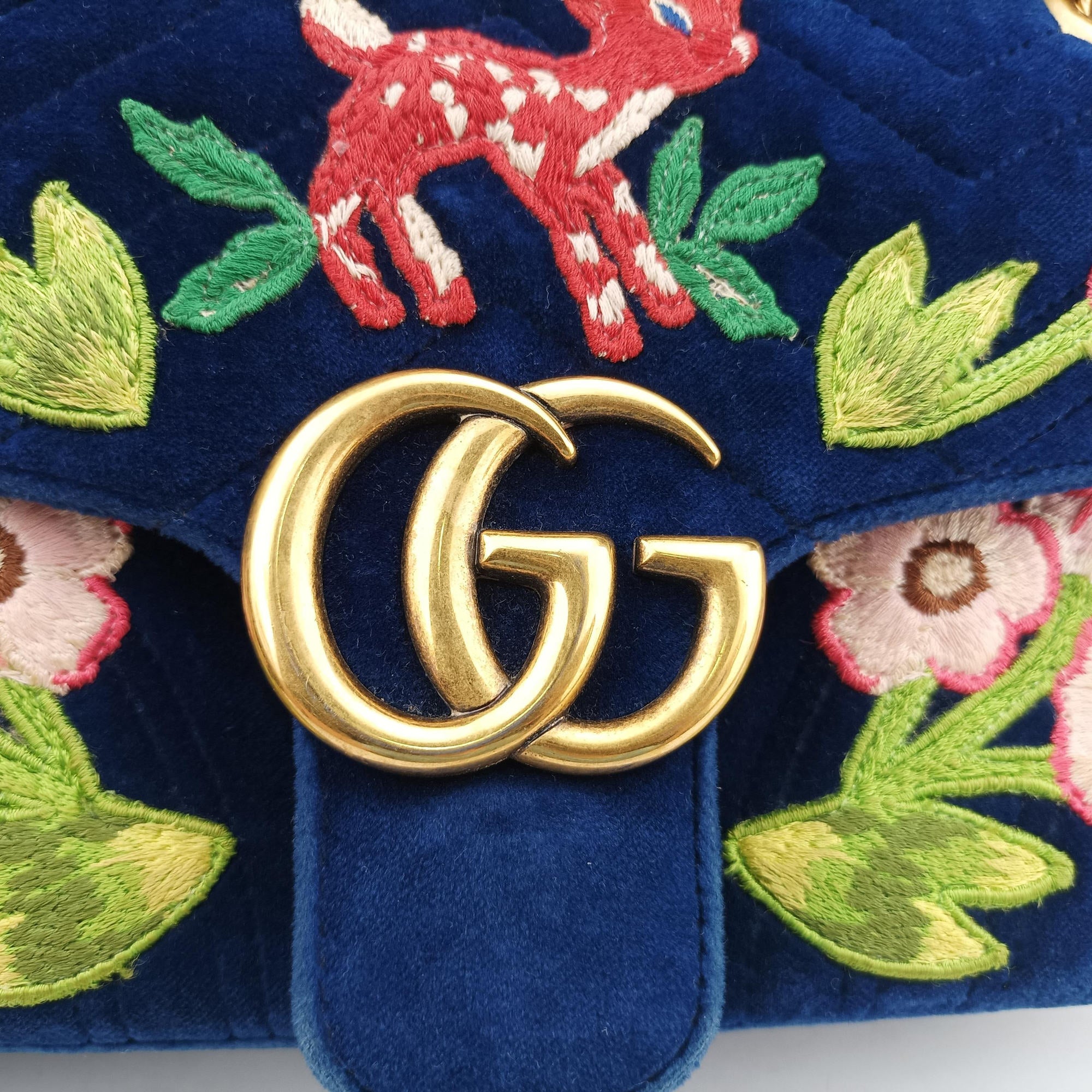 Pre-owned Gucci GG Marmont Navy×Multicolour velour 443497 shoulderbag | stylenewstar