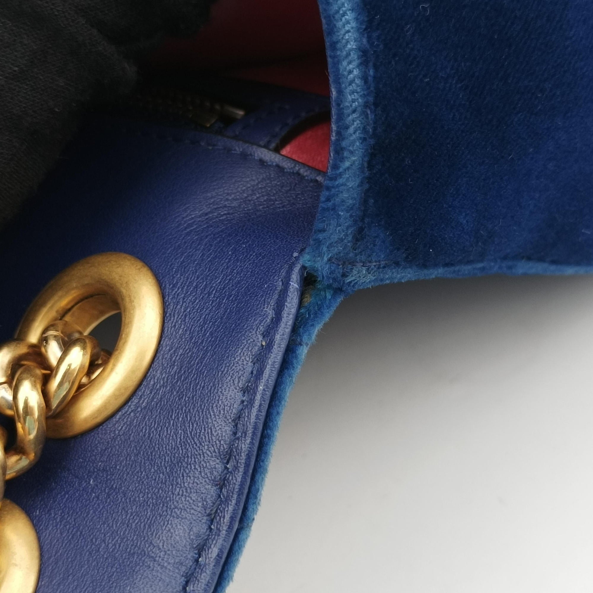 Pre-owned Gucci GG Marmont Navy×Multicolour velour 443497 shoulderbag | stylenewstar