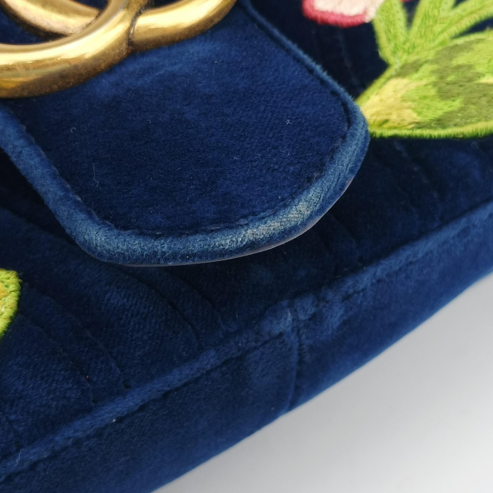 Pre-owned Gucci GG Marmont Navy×Multicolour velour 443497 shoulderbag | stylenewstar