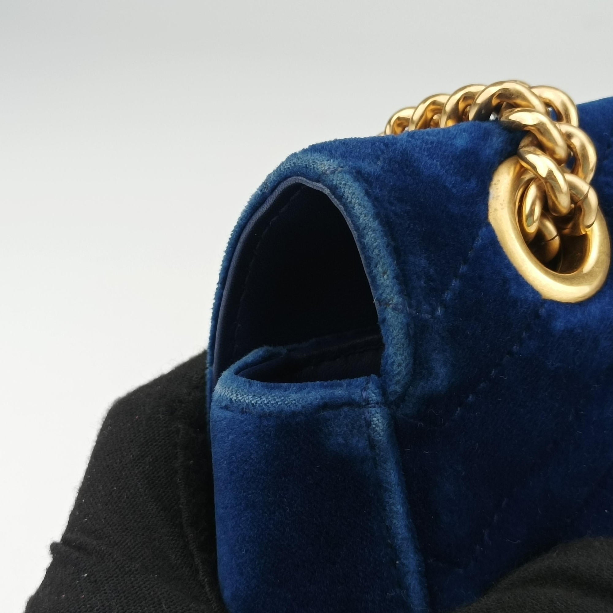 Pre-owned Gucci GG Marmont Navy×Multicolour velour 443497 shoulderbag | stylenewstar