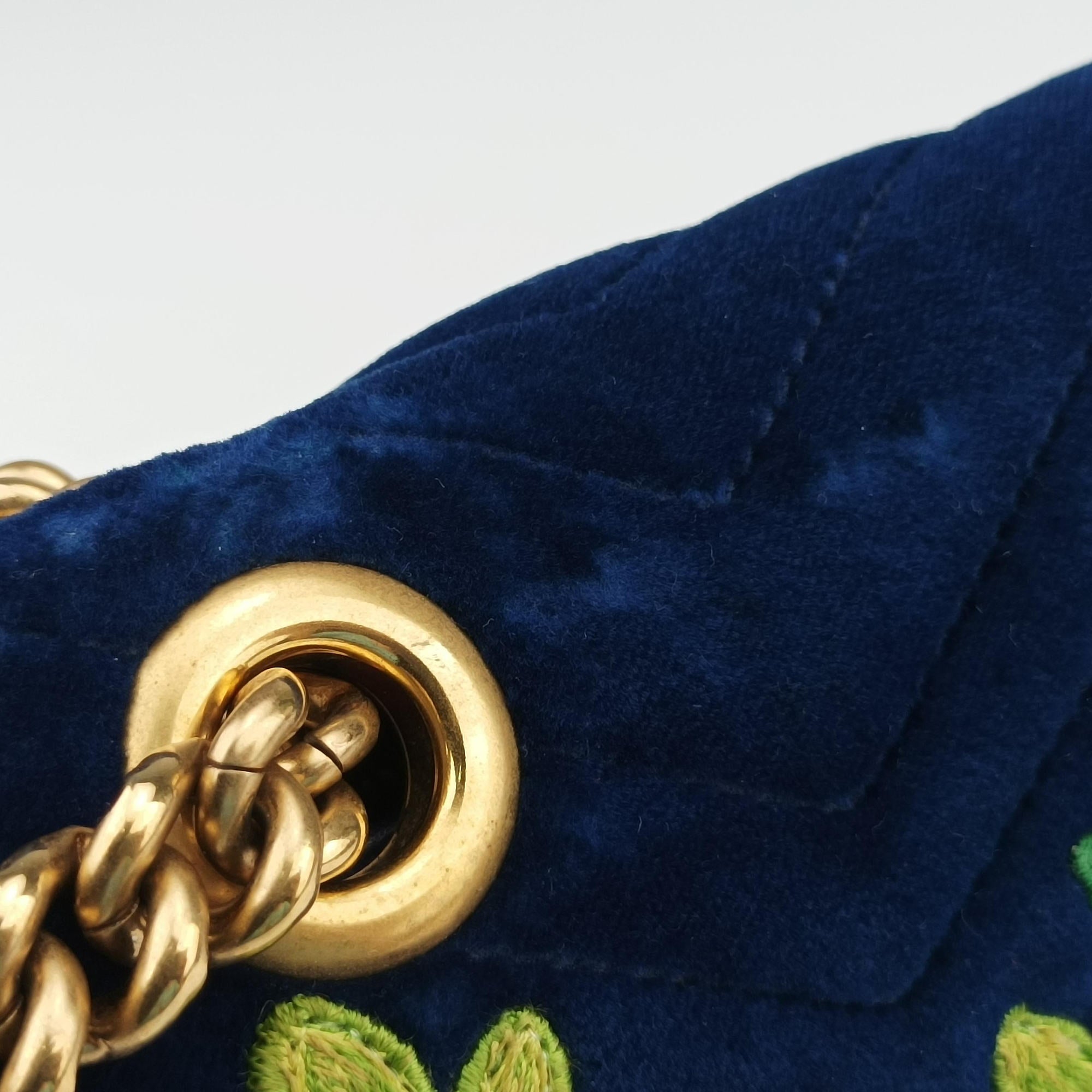 Pre-owned Gucci GG Marmont Navy×Multicolour velour 443497 shoulderbag | stylenewstar