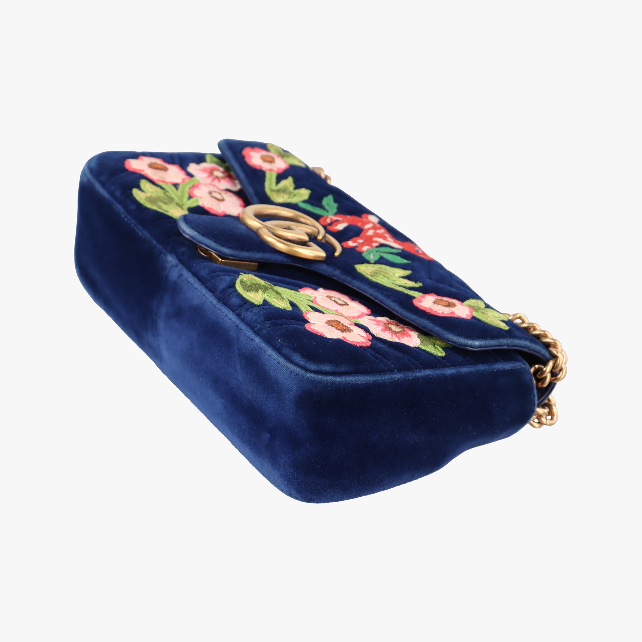 Pre-owned Gucci GG Marmont Navy×Multicolour velour 443497 shoulderbag | stylenewstar