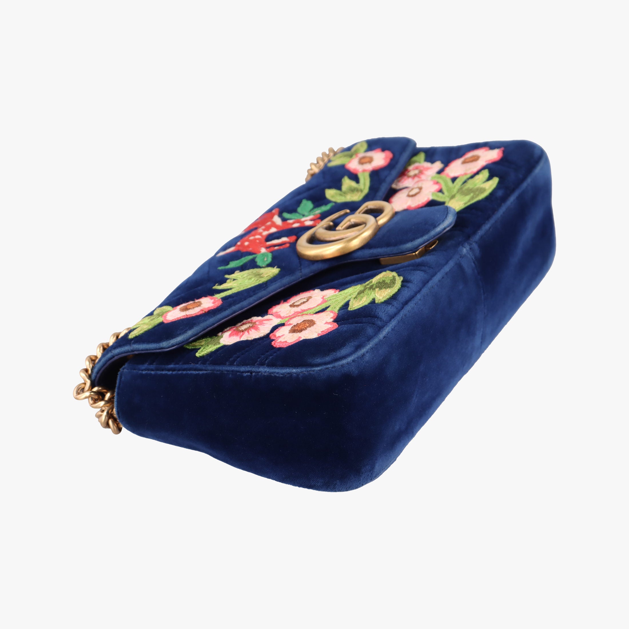 Pre-owned Gucci GG Marmont Navy×Multicolour velour 443497 shoulderbag | stylenewstar