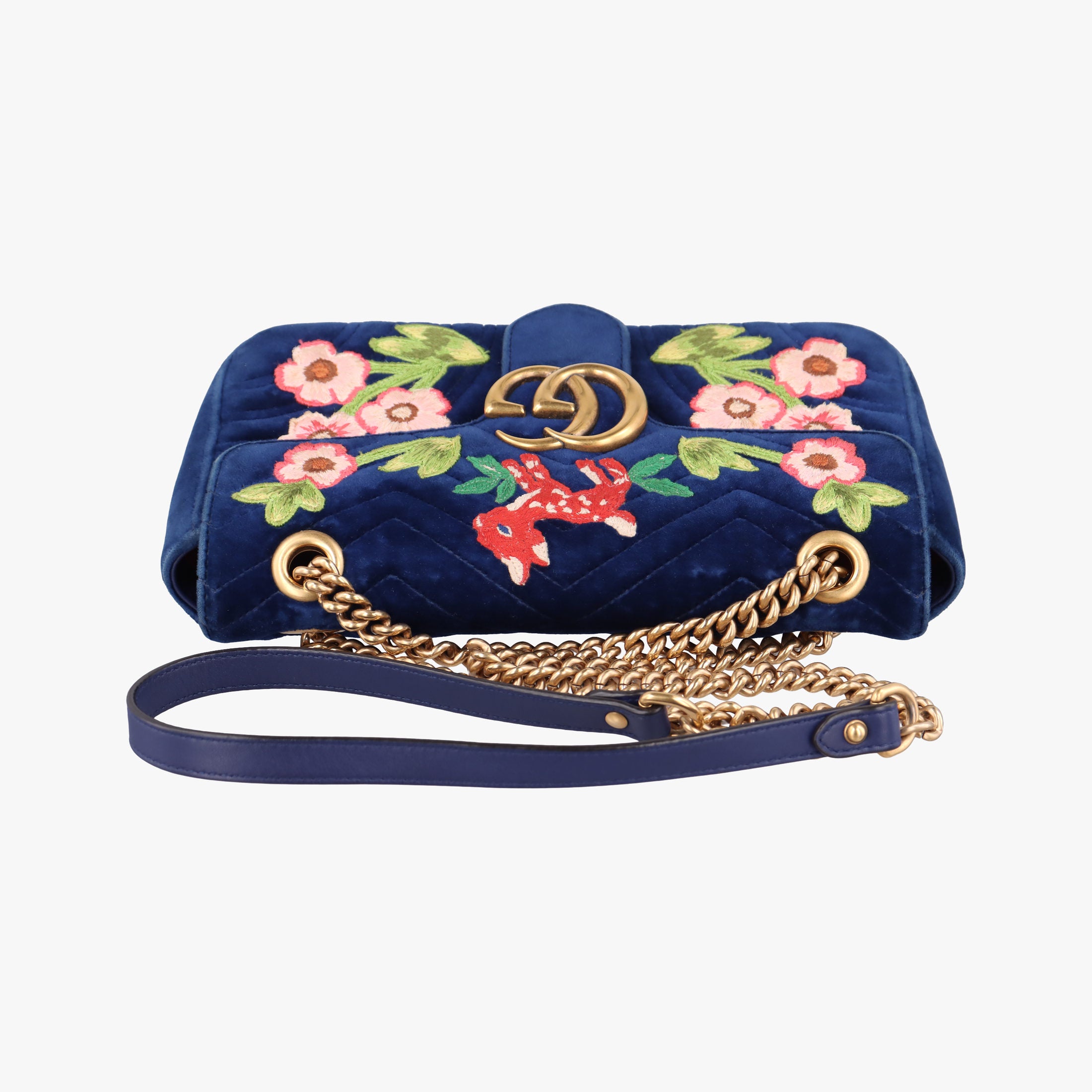 Pre-owned Gucci GG Marmont Navy×Multicolour velour 443497 shoulderbag | stylenewstar