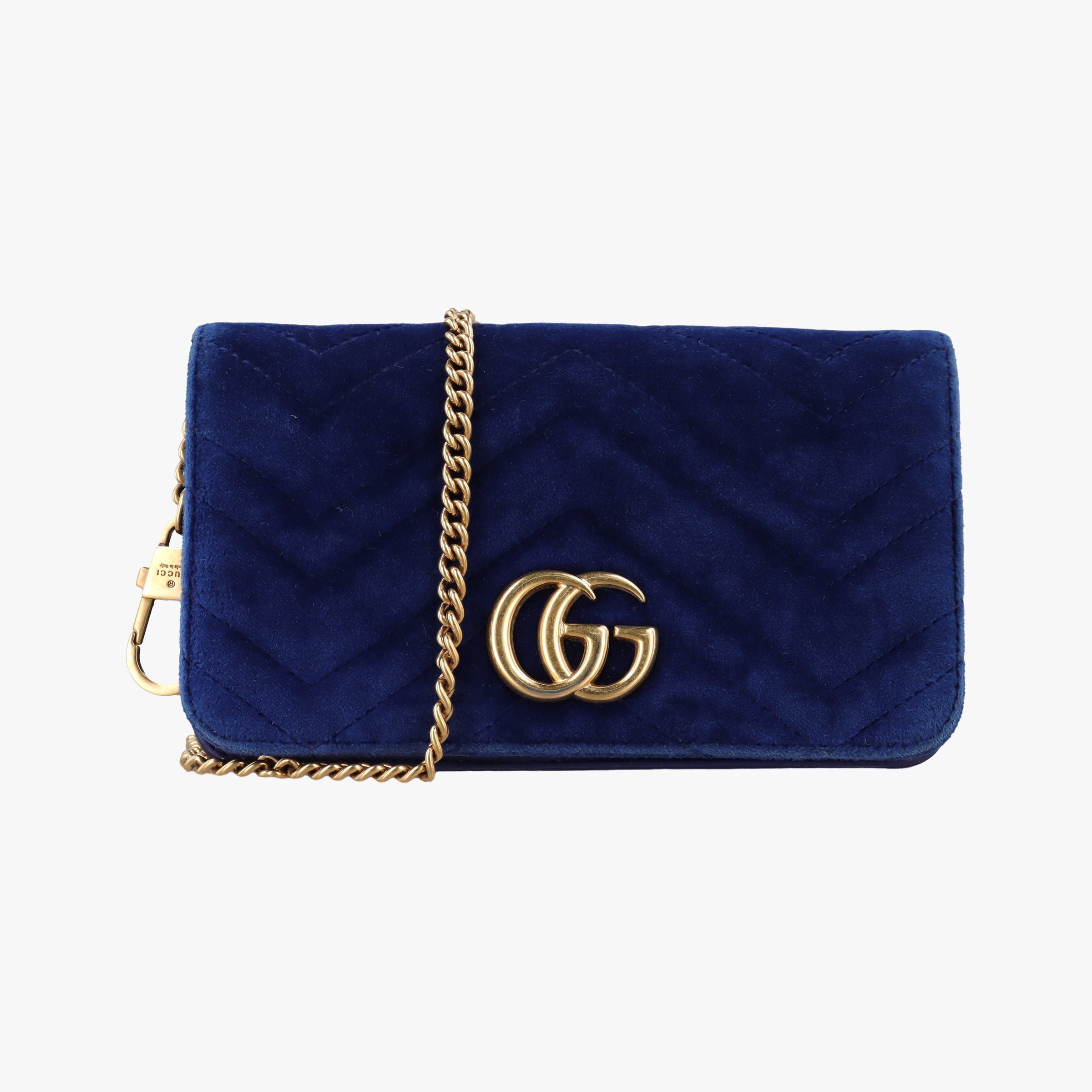 Pre-owned Gucci GG Marmont Blue velour 488426 shoulderbag | stylenewstar