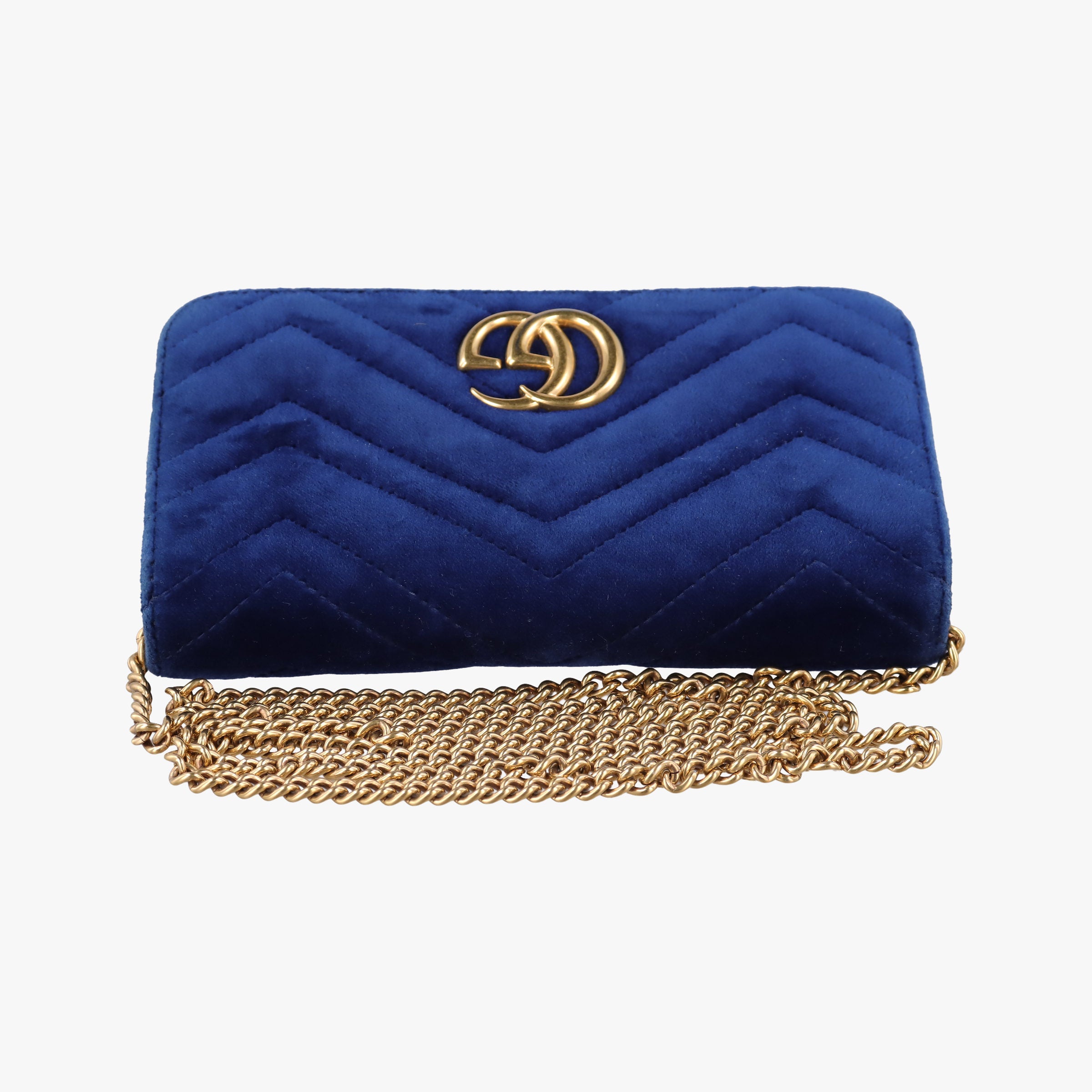 Pre-owned Gucci GG Marmont Blue velour 488426 shoulderbag | stylenewstar