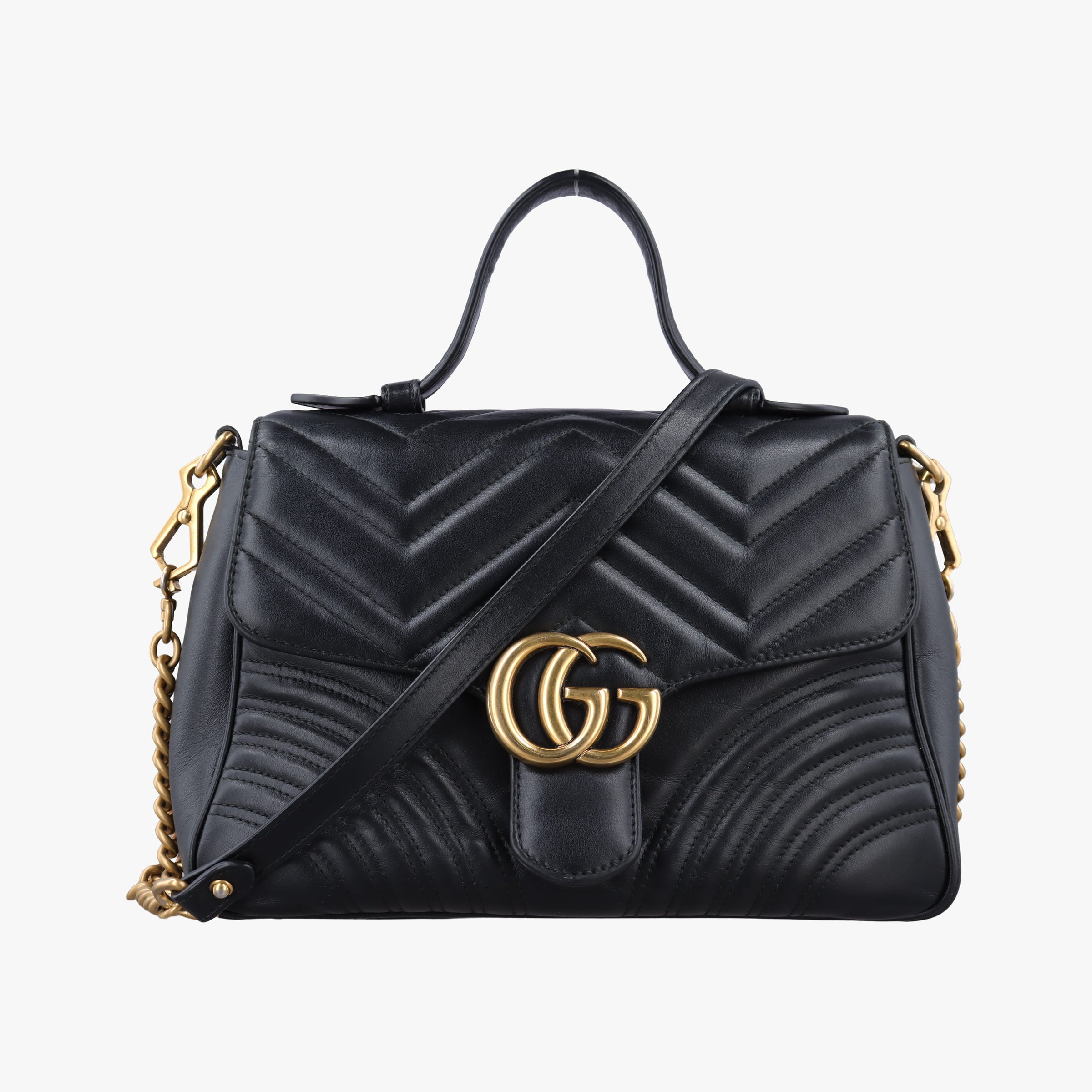 Pre-owned Gucci GG Marmont Black Leather 498110 shoulderbag | stylenewstar