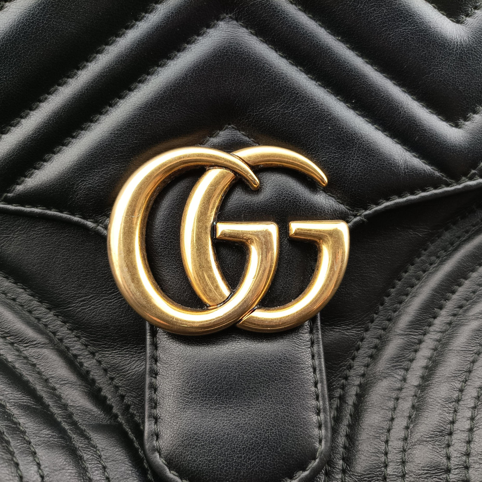 Pre-owned Gucci GG Marmont Black Leather 498110 shoulderbag | stylenewstar