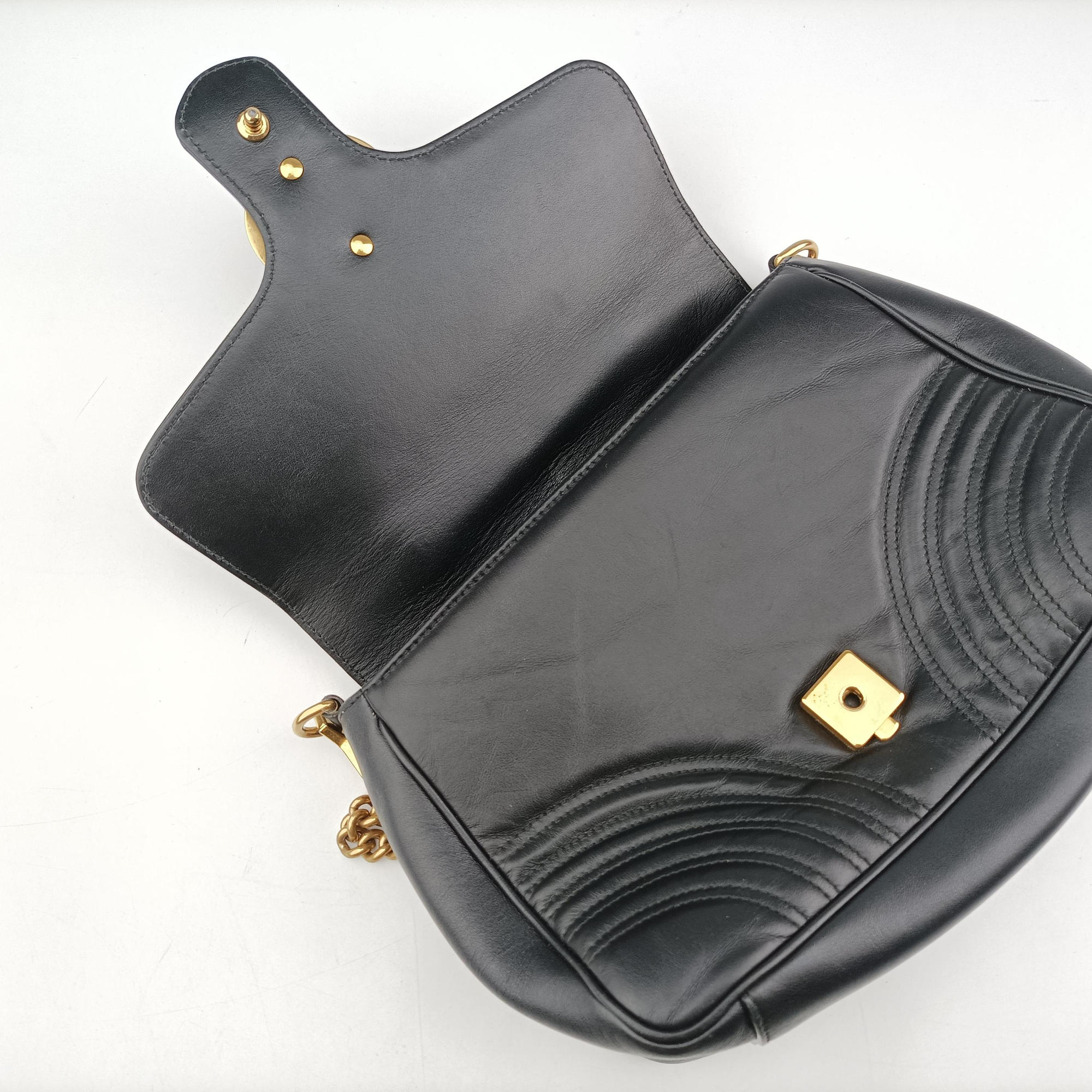 Pre-owned Gucci GG Marmont Black Leather 498110 shoulderbag | stylenewstar