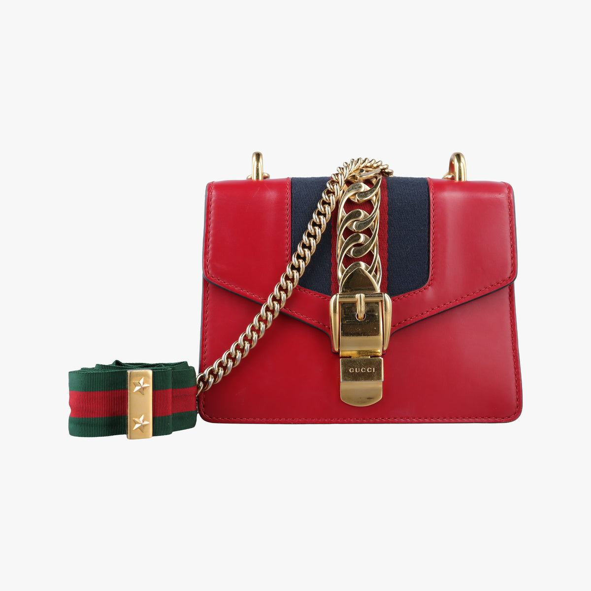 Pre-owned Gucci Sylvie Red×Navy Leather 431666 shoulderbag | stylenewstar