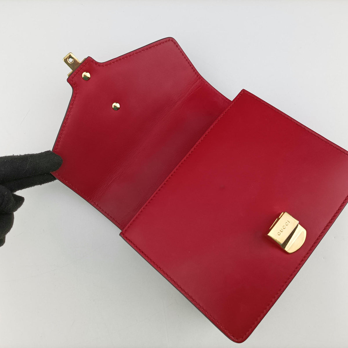 Pre-owned Gucci Sylvie Red×Navy Leather 431666 shoulderbag | stylenewstar