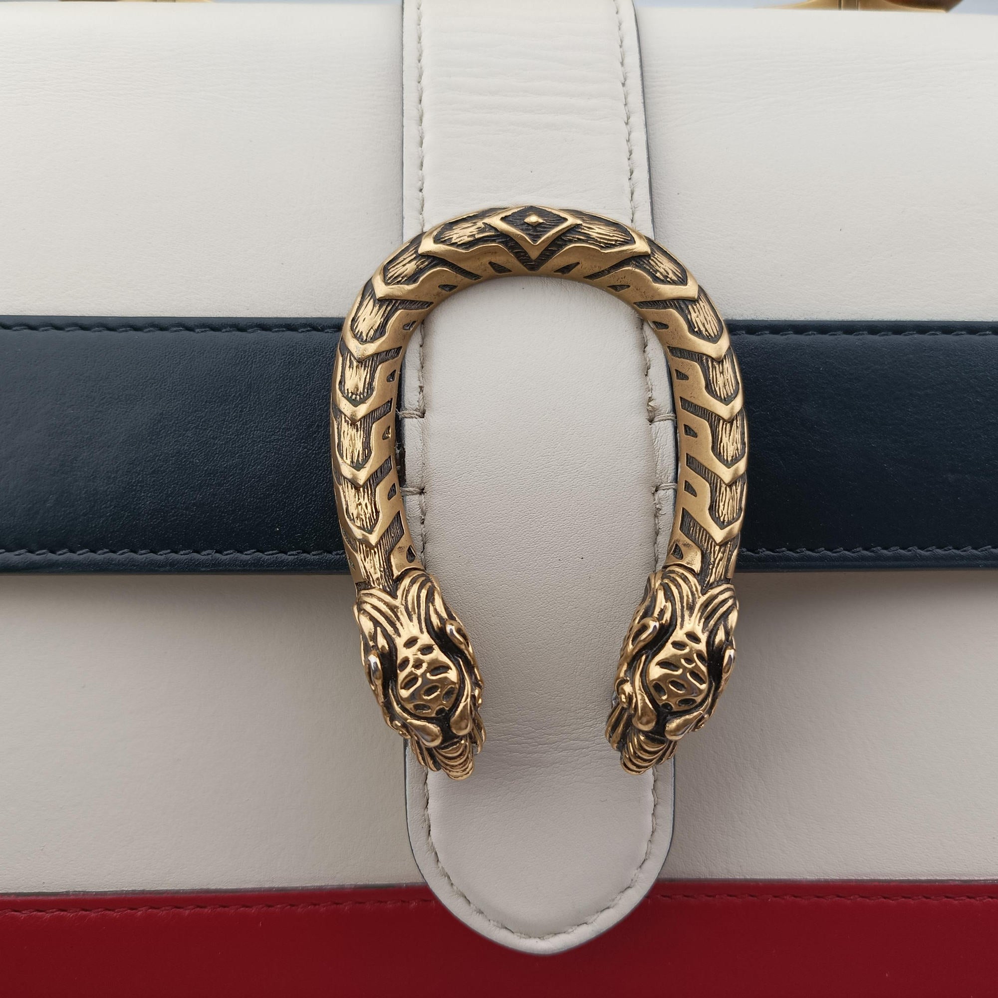 Pre-owned Gucci Dionysus White×navy×red Leather 448075 handbag | stylenewstar