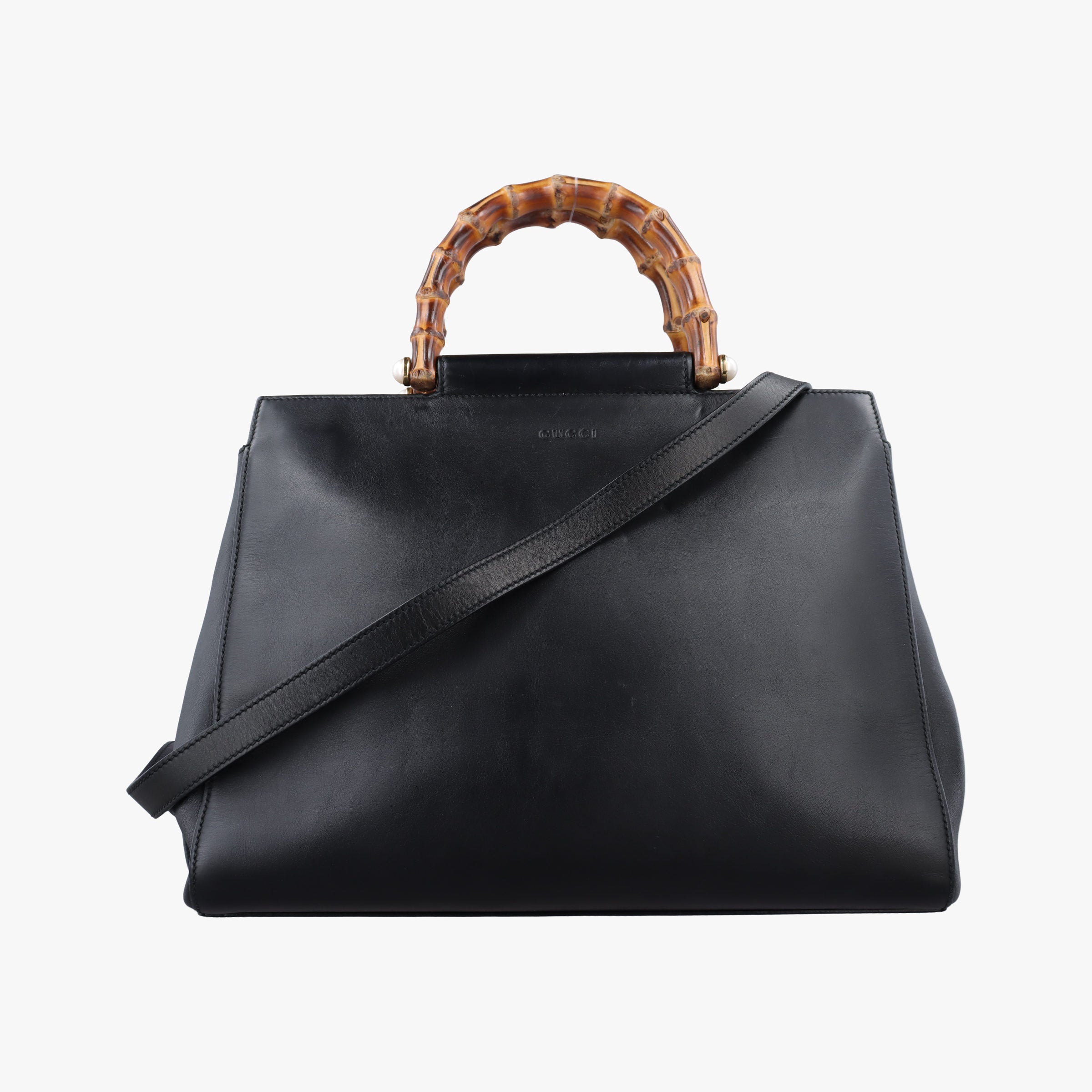Pre-owned Gucci Bamboo Nymphaea Medium Top Handle Black Leather 453766 shoulderbag | stylenewstar