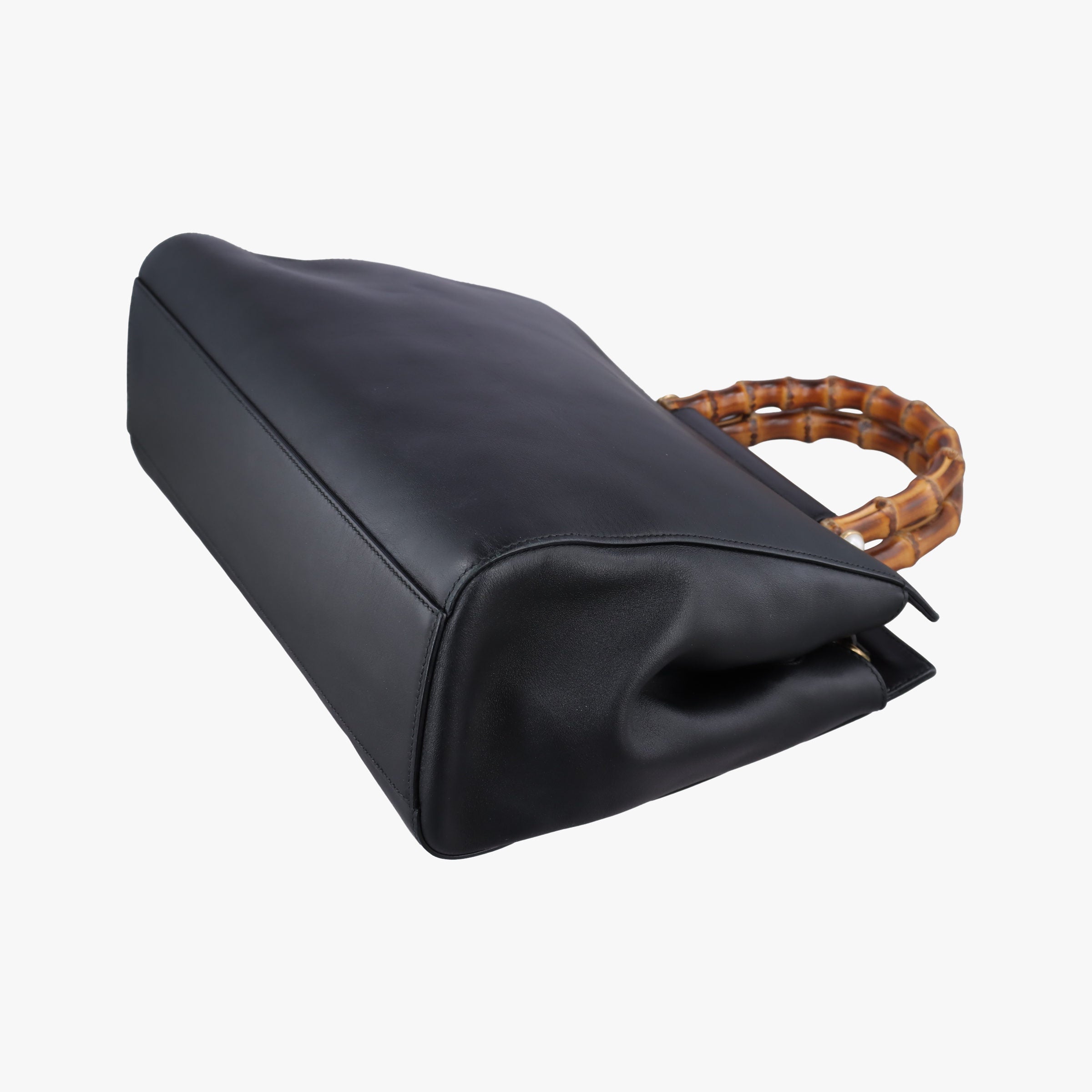 Pre-owned Gucci Bamboo Nymphaea Medium Top Handle Black Leather 453766 shoulderbag | stylenewstar