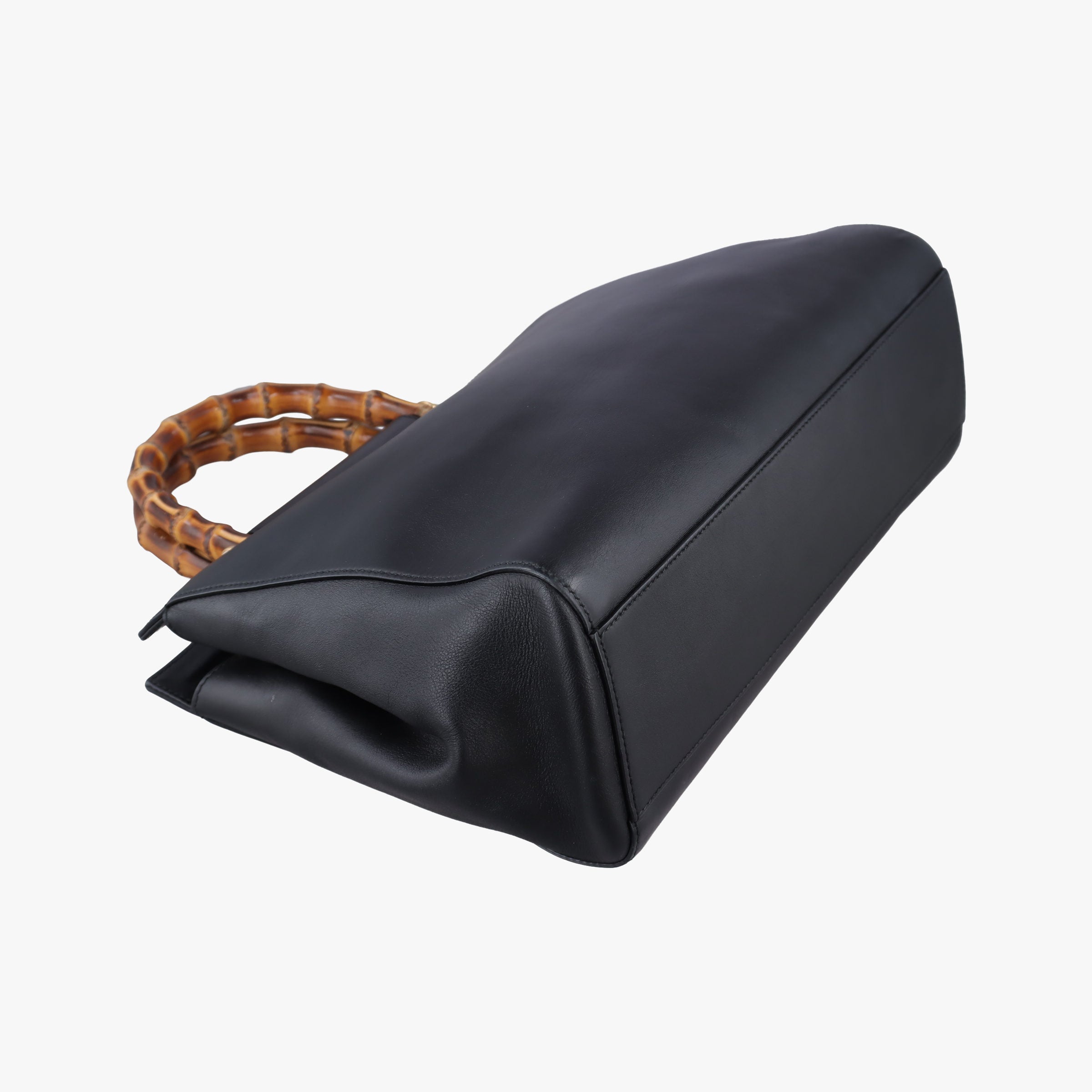 Pre-owned Gucci Bamboo Nymphaea Medium Top Handle Black Leather 453766 shoulderbag | stylenewstar