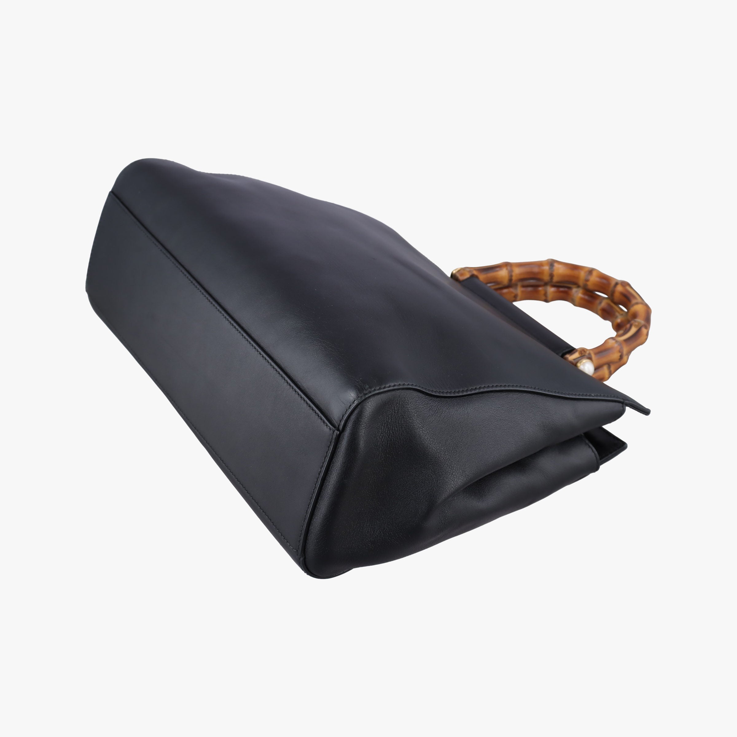 Pre-owned Gucci Bamboo Nymphaea Medium Top Handle Black Leather 453766 shoulderbag | stylenewstar