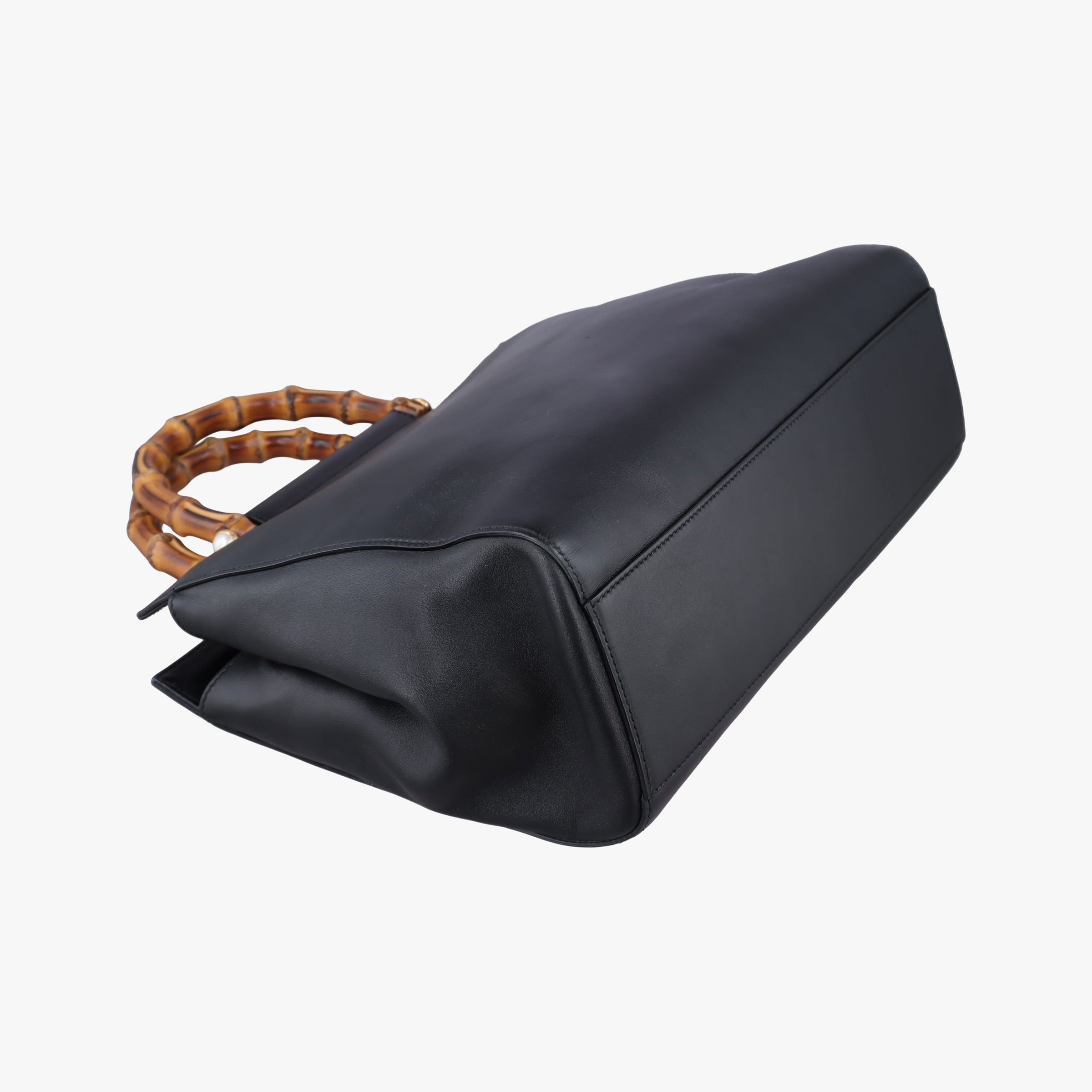 Pre-owned Gucci Bamboo Nymphaea Medium Top Handle Black Leather 453766 shoulderbag | stylenewstar