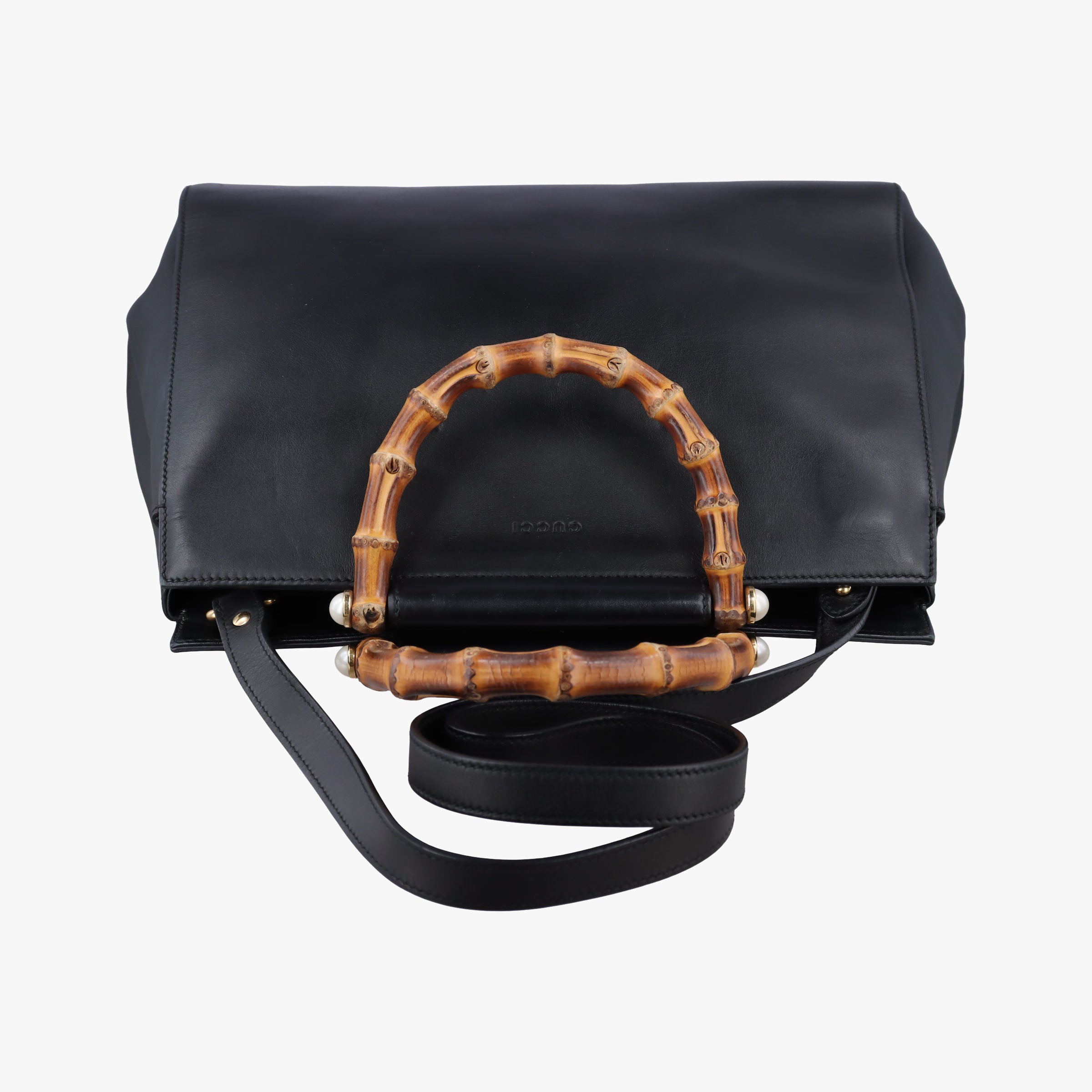 Pre-owned Gucci Bamboo Nymphaea Medium Top Handle Black Leather 453766 shoulderbag | stylenewstar