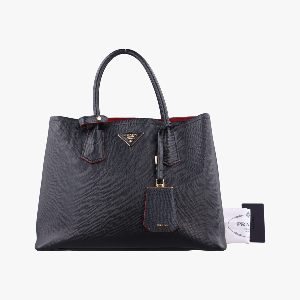 Pre-owned Prada Double Cuir Black SAFFIANO Leather B2756T handbag | stylenewstar