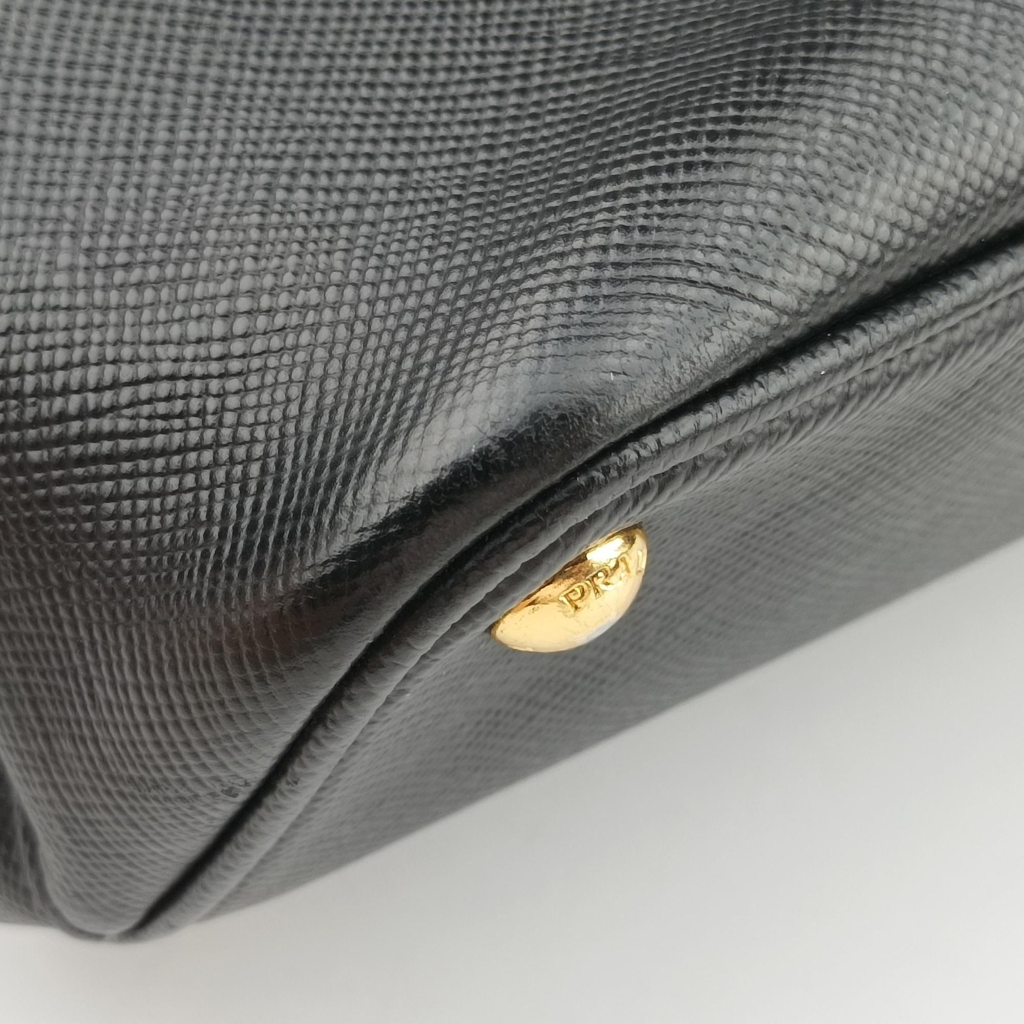 Pre-owned Prada Double Cuir Black SAFFIANO Leather B2756T handbag | stylenewstar