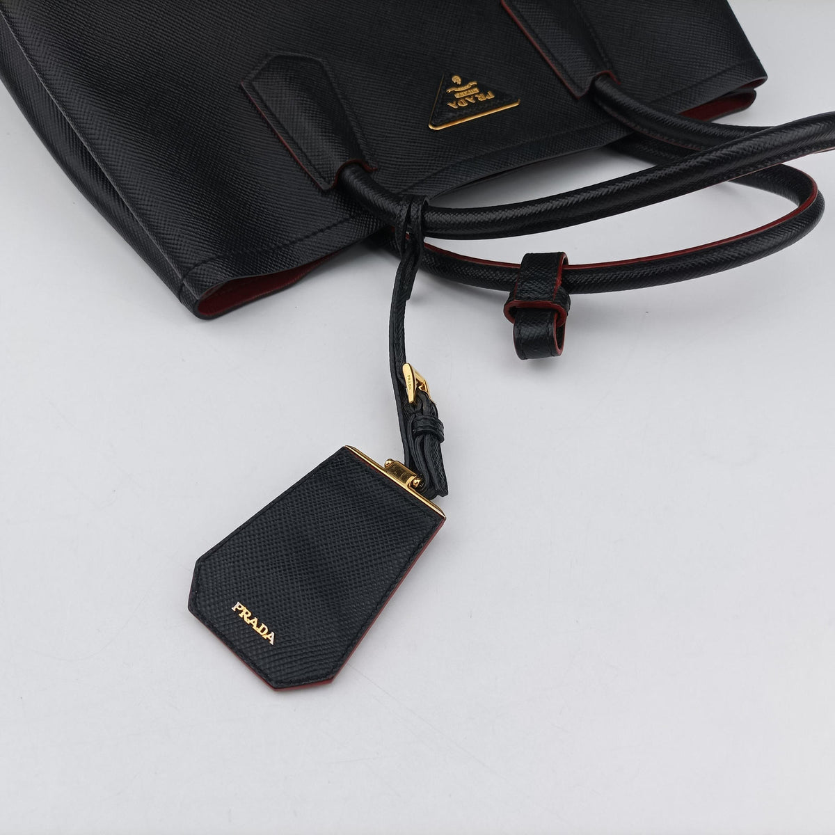 Pre-owned Prada Double Cuir Black SAFFIANO Leather B2756T handbag | stylenewstar