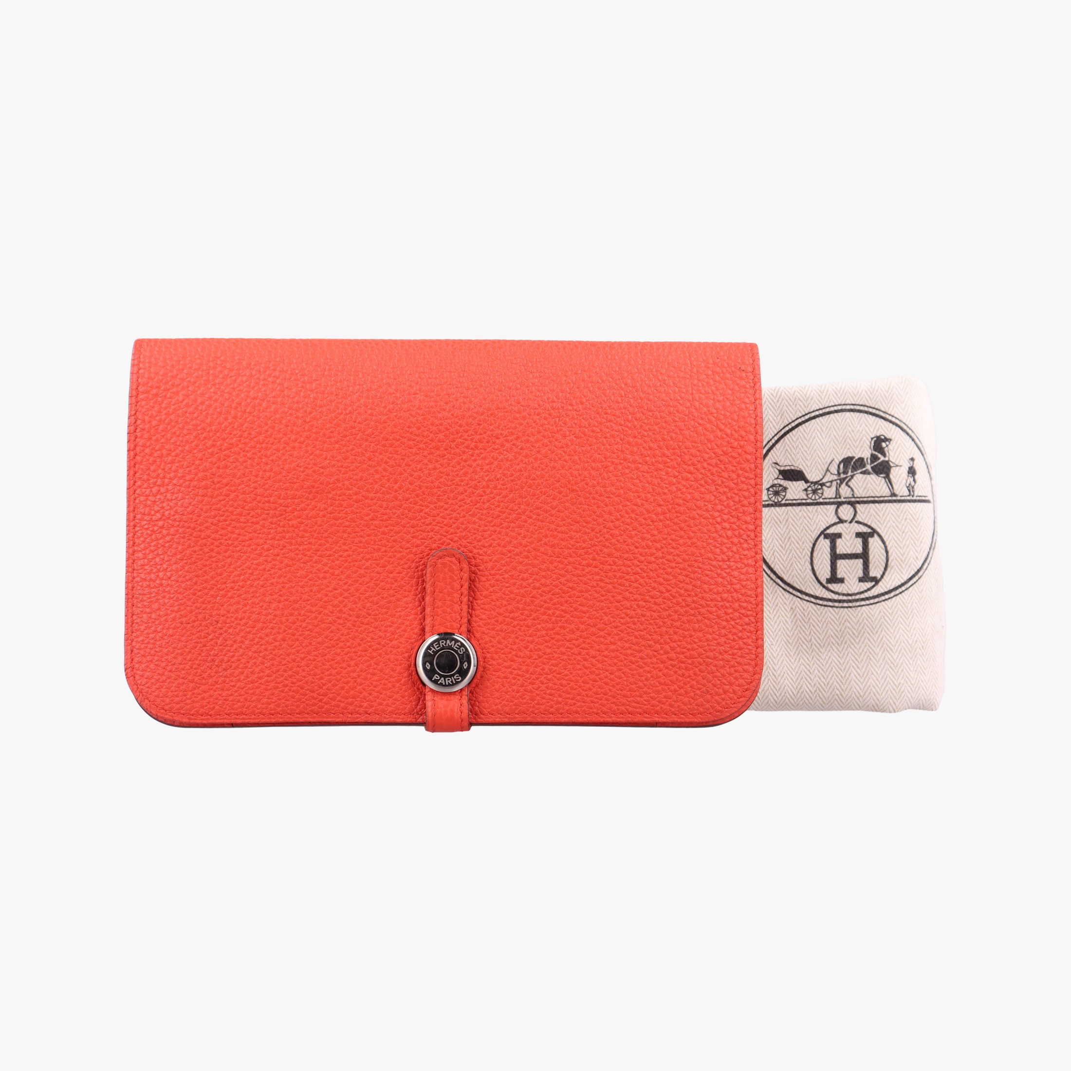 Pre-owned Hermes Dogon Duo Orange Togo  clutchbag | stylenewstar
