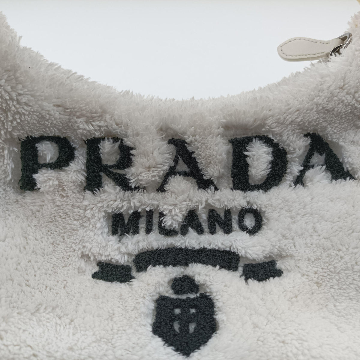 Vintage Prada Re-Edition2000 White Terry cloth 1NE515 handbag | stylenewstar