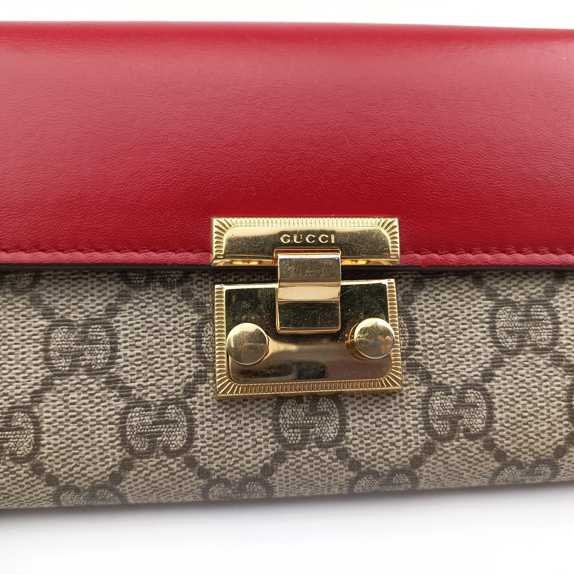 Pre-owned Gucci Padlock Chain beige×red×multi PVC coated canvas×Leather 453506 handbag | stylenewstar
