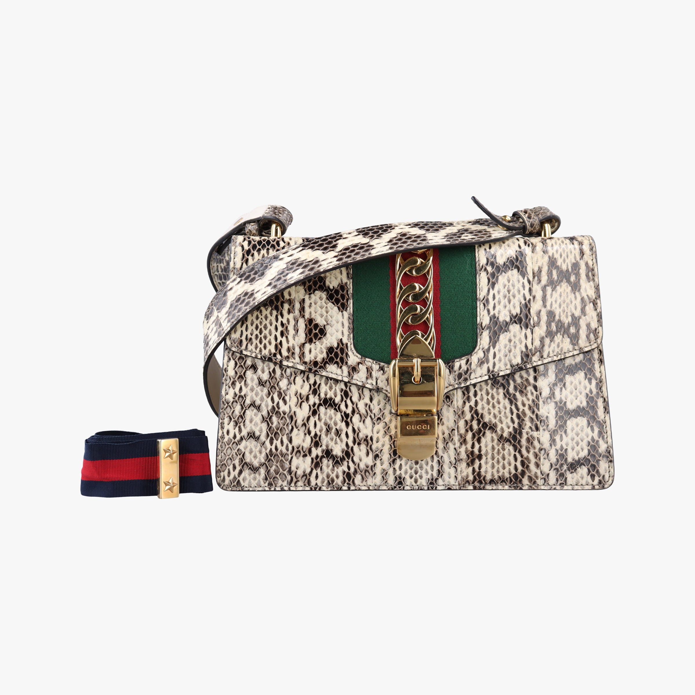 Pre-owned Gucci Sylvie Beige×Multi Snakeskin×Leather 421882 shoulderbag | stylenewstar