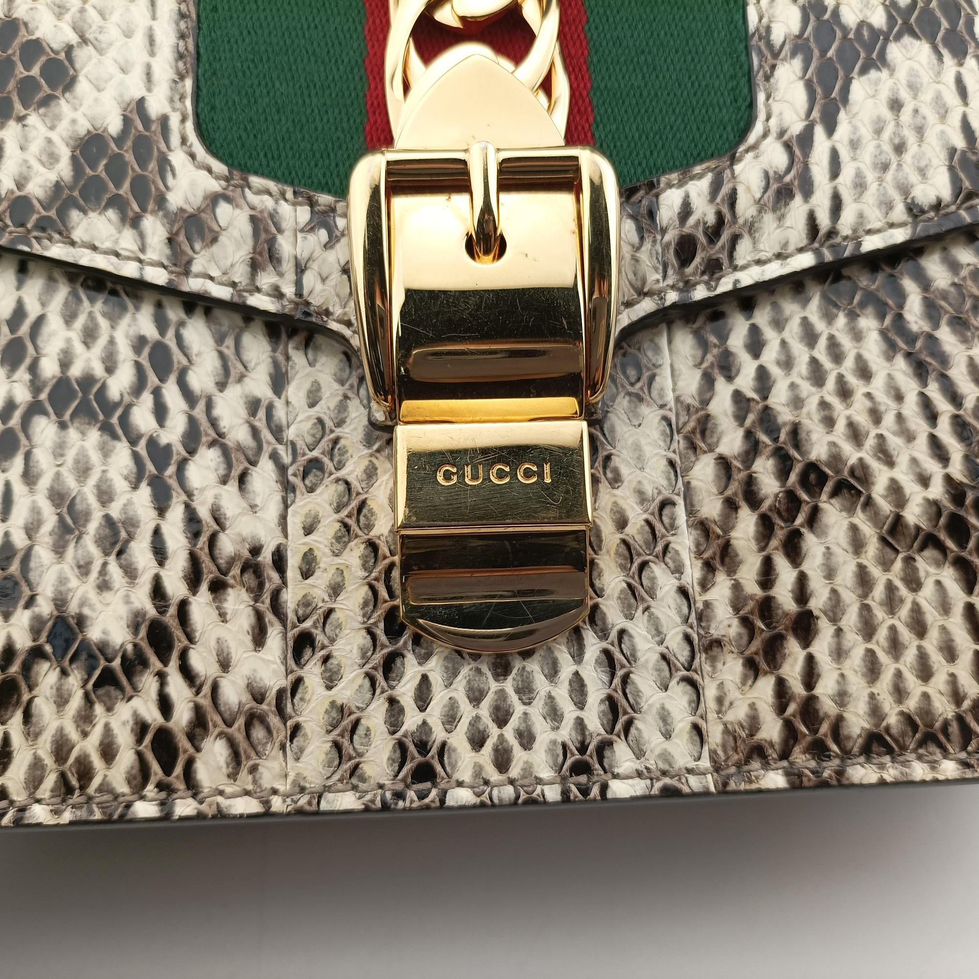 Pre-owned Gucci Sylvie Beige×Multi Snakeskin×Leather 421882 shoulderbag | stylenewstar