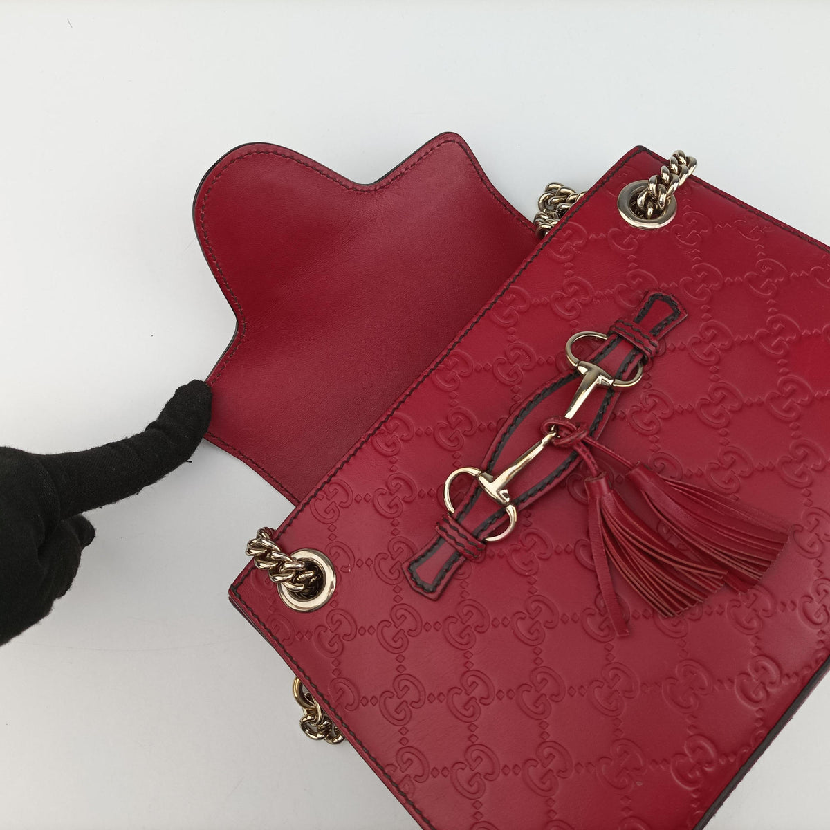 Pre-owned Gucci Emily Red Leather 369621 shoulderbag | stylenewstar
