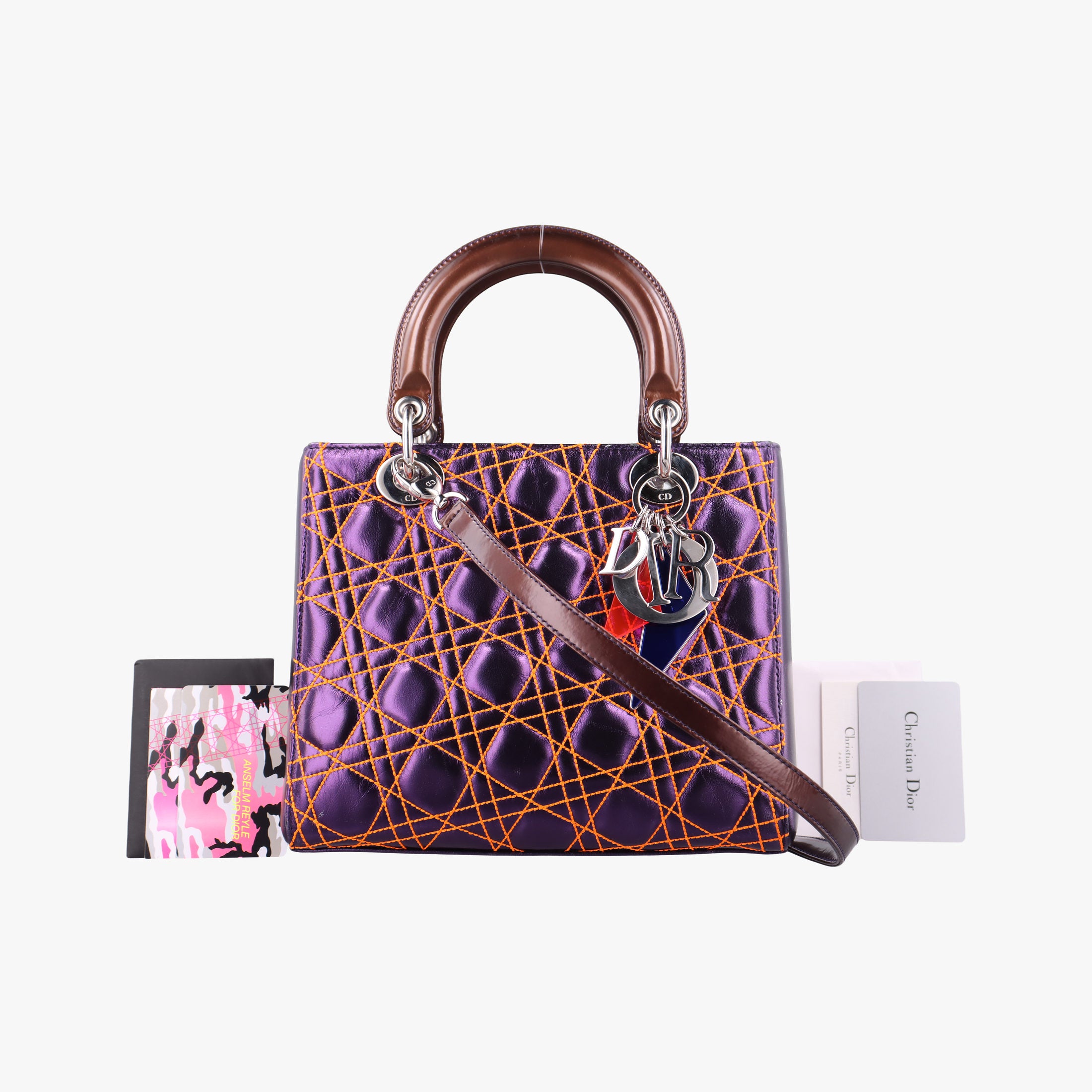 Pre-owned Christian Dior Lady Dior purple×orange Leather  shoulderbag | stylenewstar