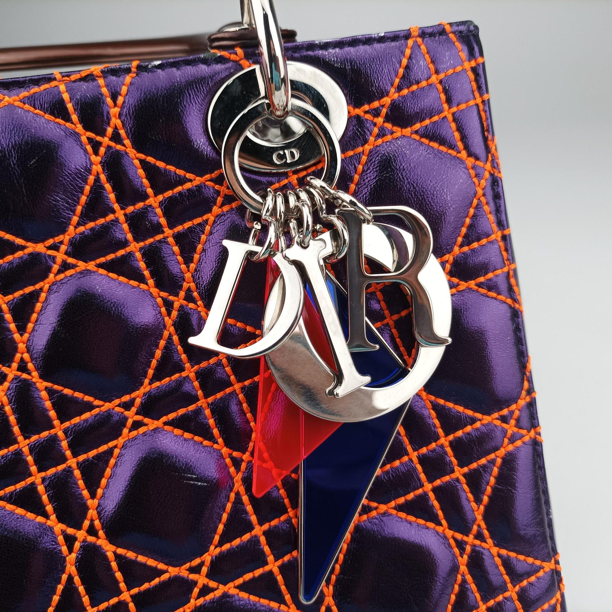 Pre-owned Christian Dior Lady Dior purple×orange Leather  shoulderbag | stylenewstar