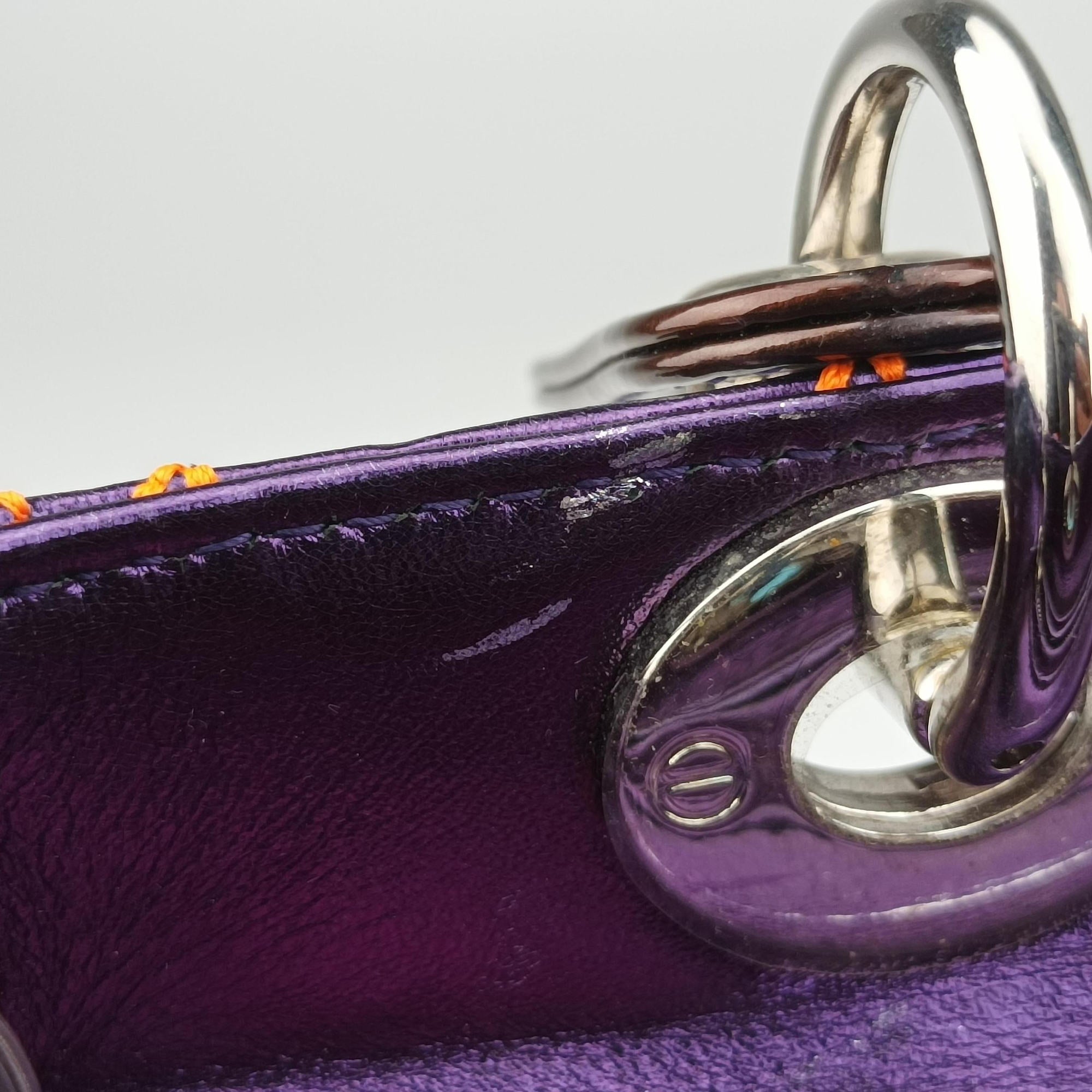 Pre-owned Christian Dior Lady Dior purple×orange Leather  shoulderbag | stylenewstar