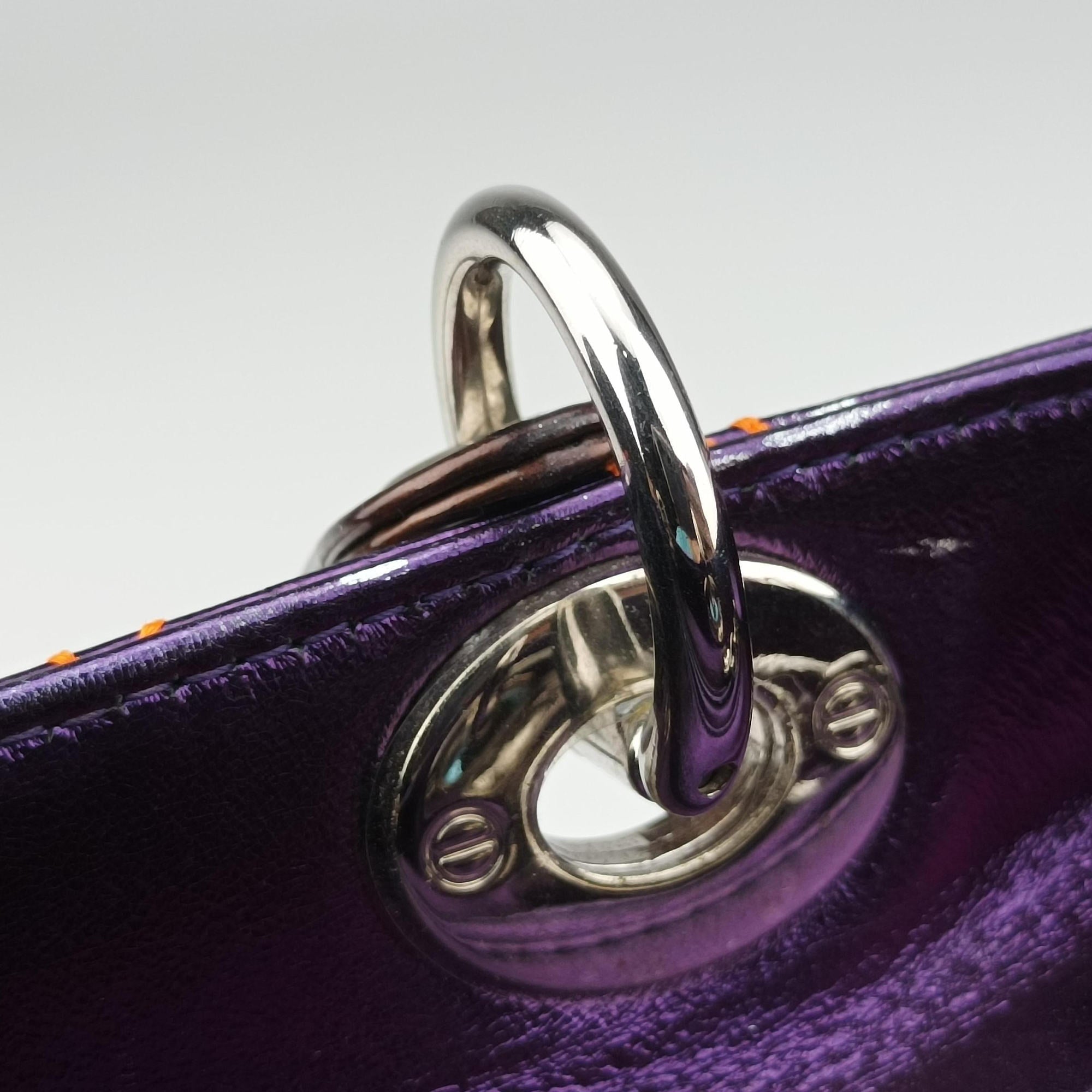 Pre-owned Christian Dior Lady Dior purple×orange Leather  shoulderbag | stylenewstar