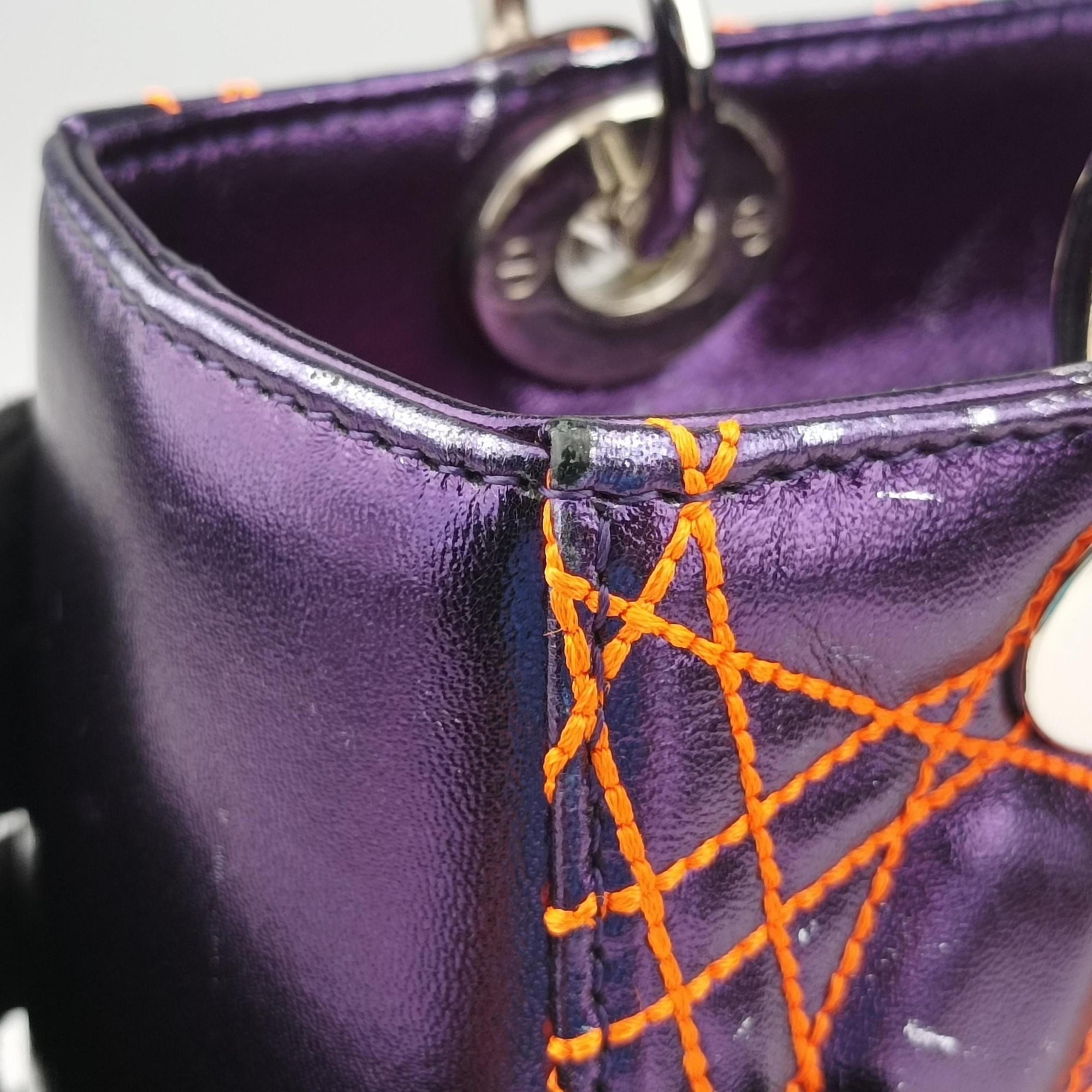 Pre-owned Christian Dior Lady Dior purple×orange Leather  shoulderbag | stylenewstar