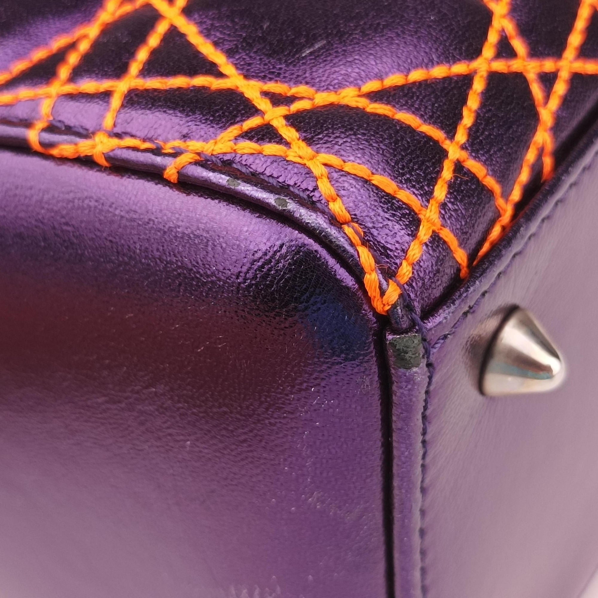 Pre-owned Christian Dior Lady Dior purple×orange Leather  shoulderbag | stylenewstar