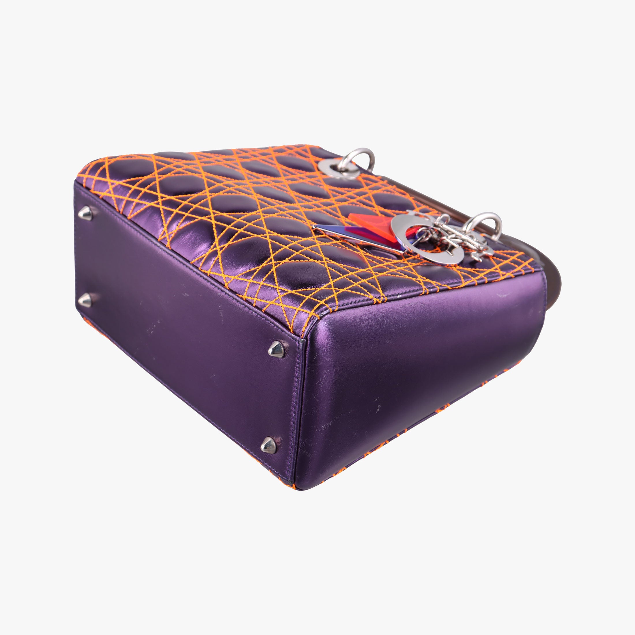 Pre-owned Christian Dior Lady Dior purple×orange Leather  shoulderbag | stylenewstar