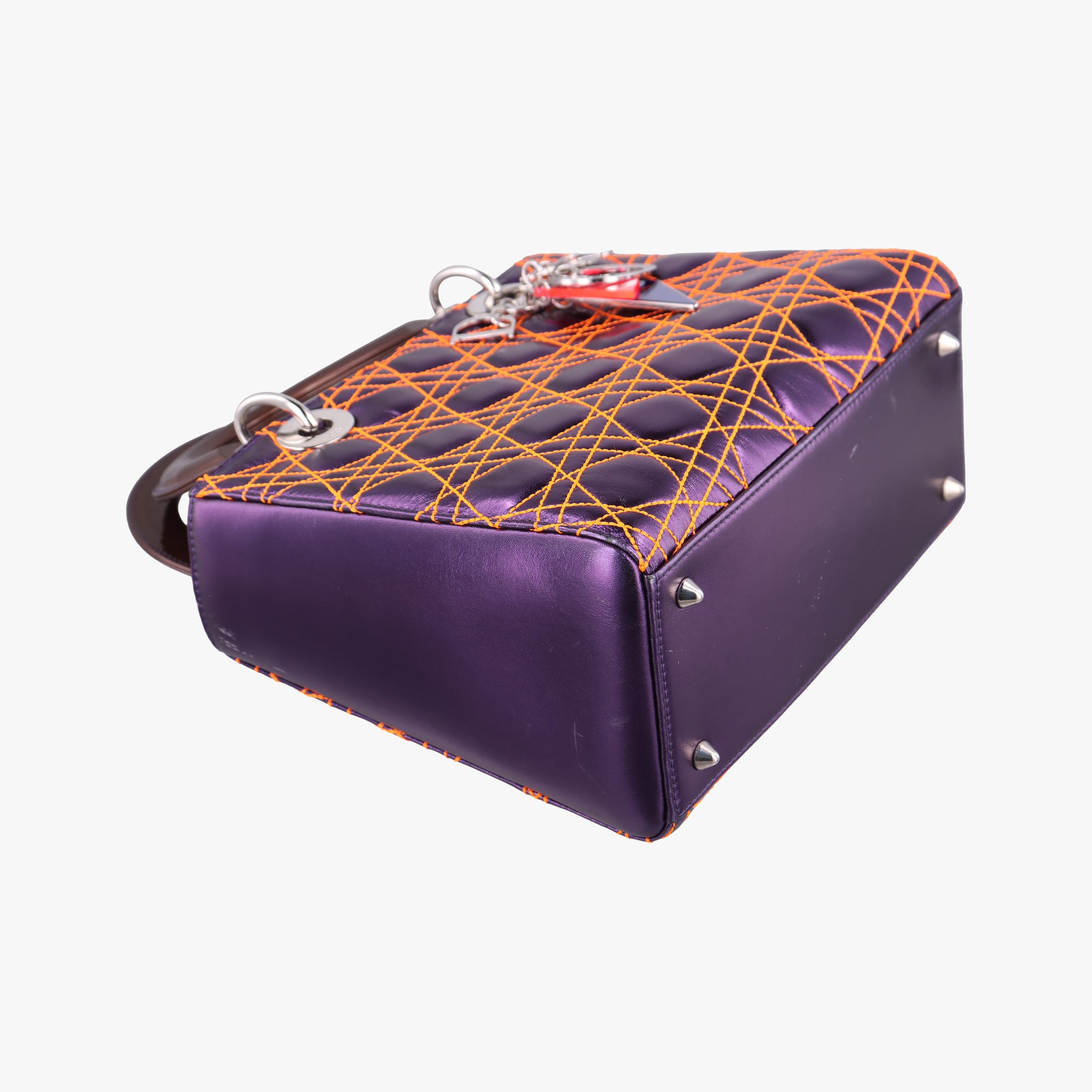 Pre-owned Christian Dior Lady Dior purple×orange Leather  shoulderbag | stylenewstar
