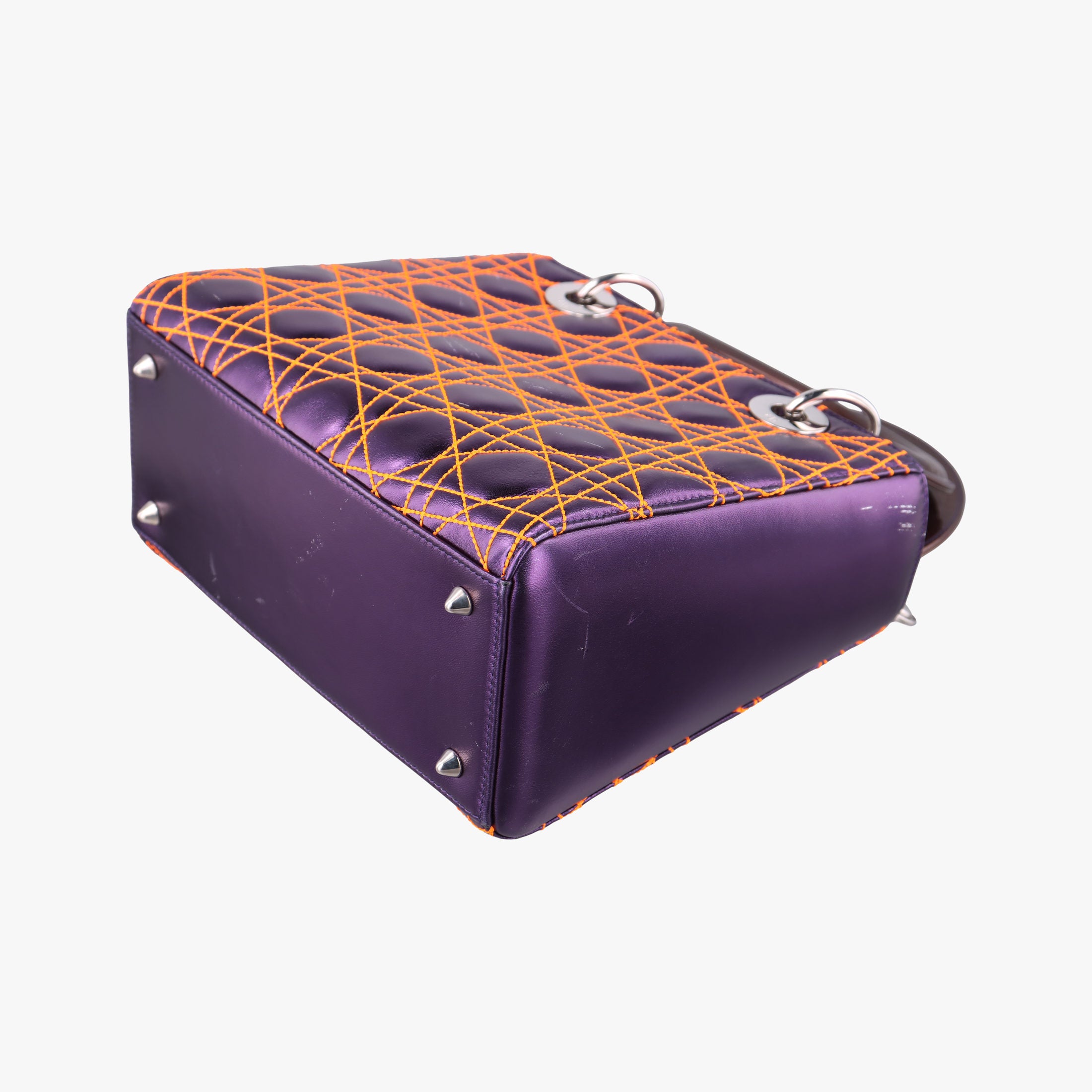 Pre-owned Christian Dior Lady Dior purple×orange Leather  shoulderbag | stylenewstar