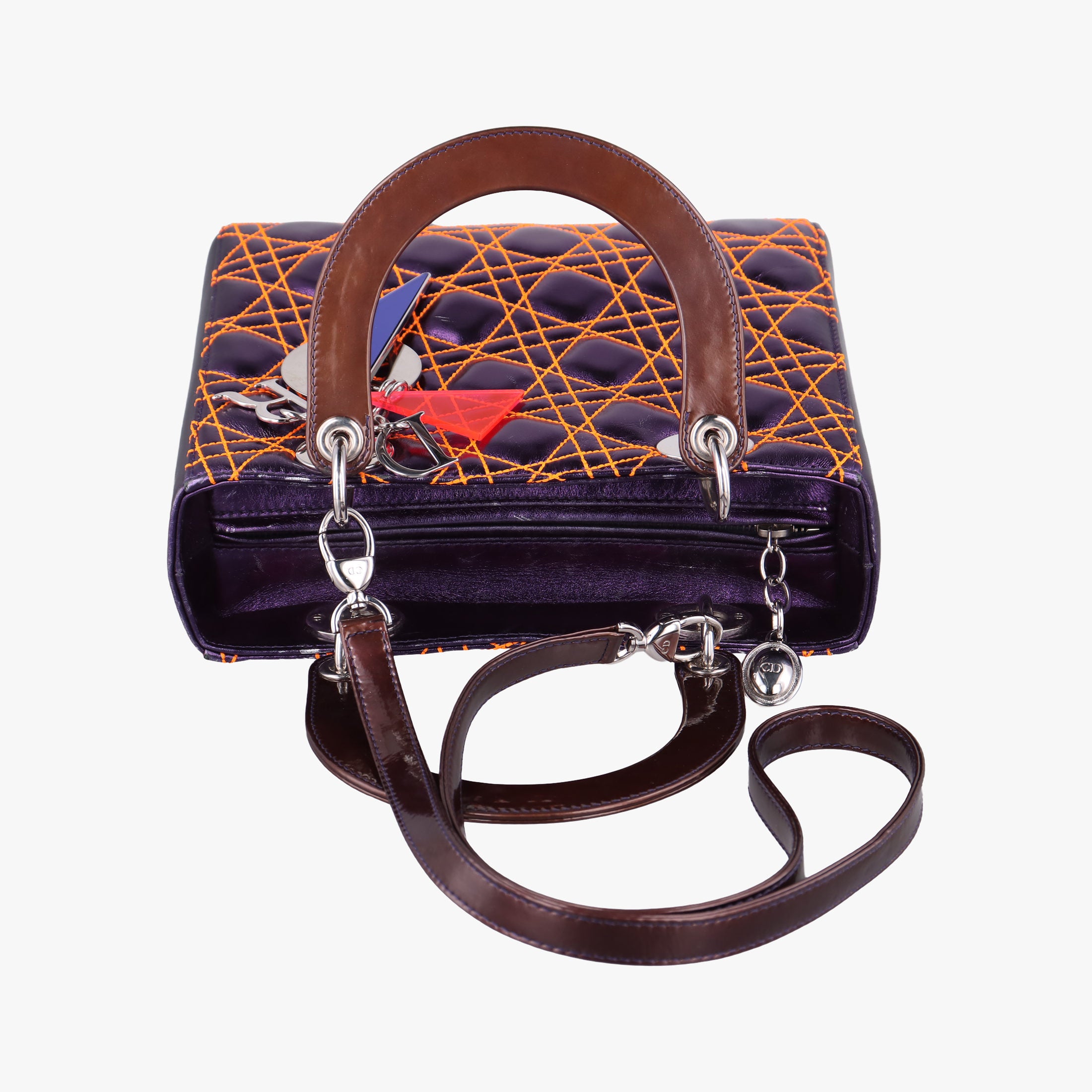 Pre-owned Christian Dior Lady Dior purple×orange Leather  shoulderbag | stylenewstar